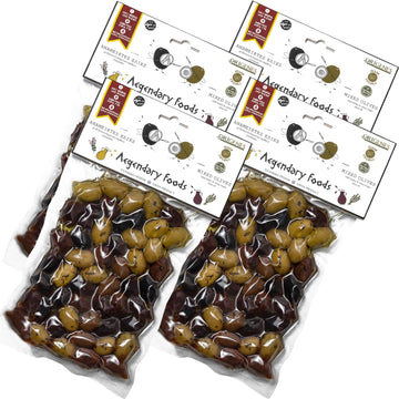 Pack Of 4 Mixed Olives In Vacuum, Black Kalamon Olives Mixed With Green Olives Marinated In Lemon Juice, With Savory Greek Orega