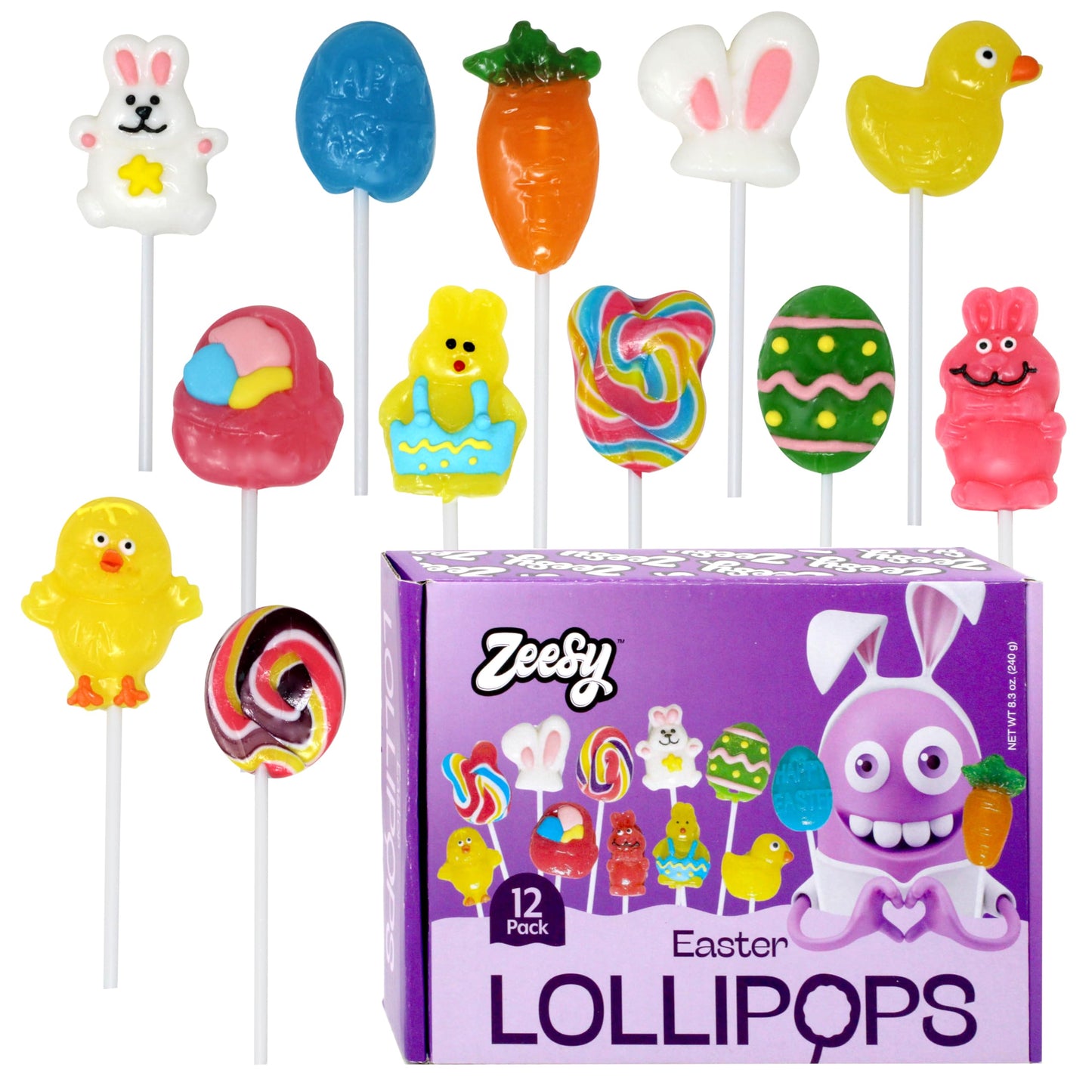 Zeesy Easter Lollipops – 12 Pack Individually Wrapped Candy Suckers for Kids, Party Favors & Holiday Gifts