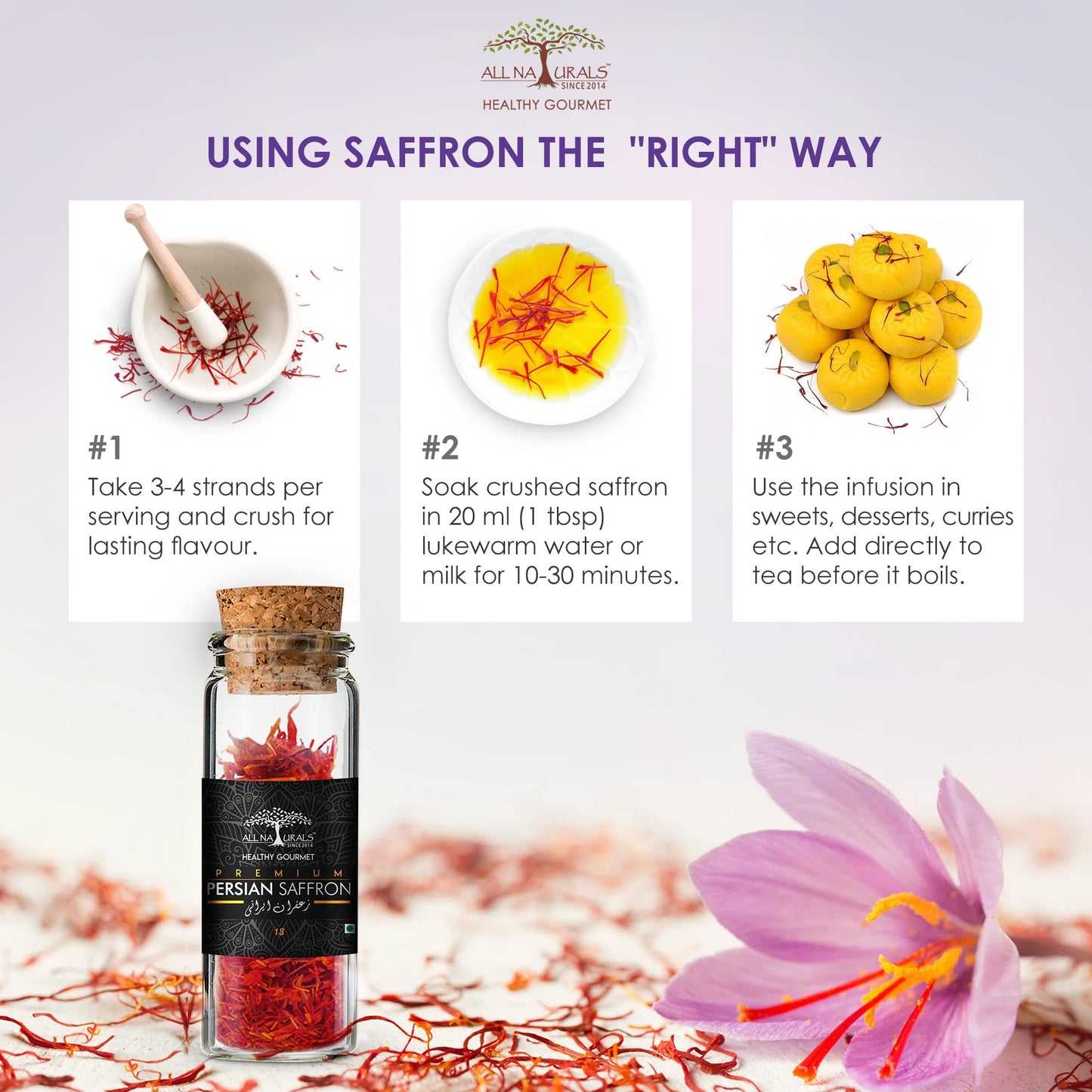 All Naturals Super Negin Saffron 1G Aaa+ Grade | Souvenir Glass Bottle With Cork | Long Strand, Lasting Taste & Aroma | Natural