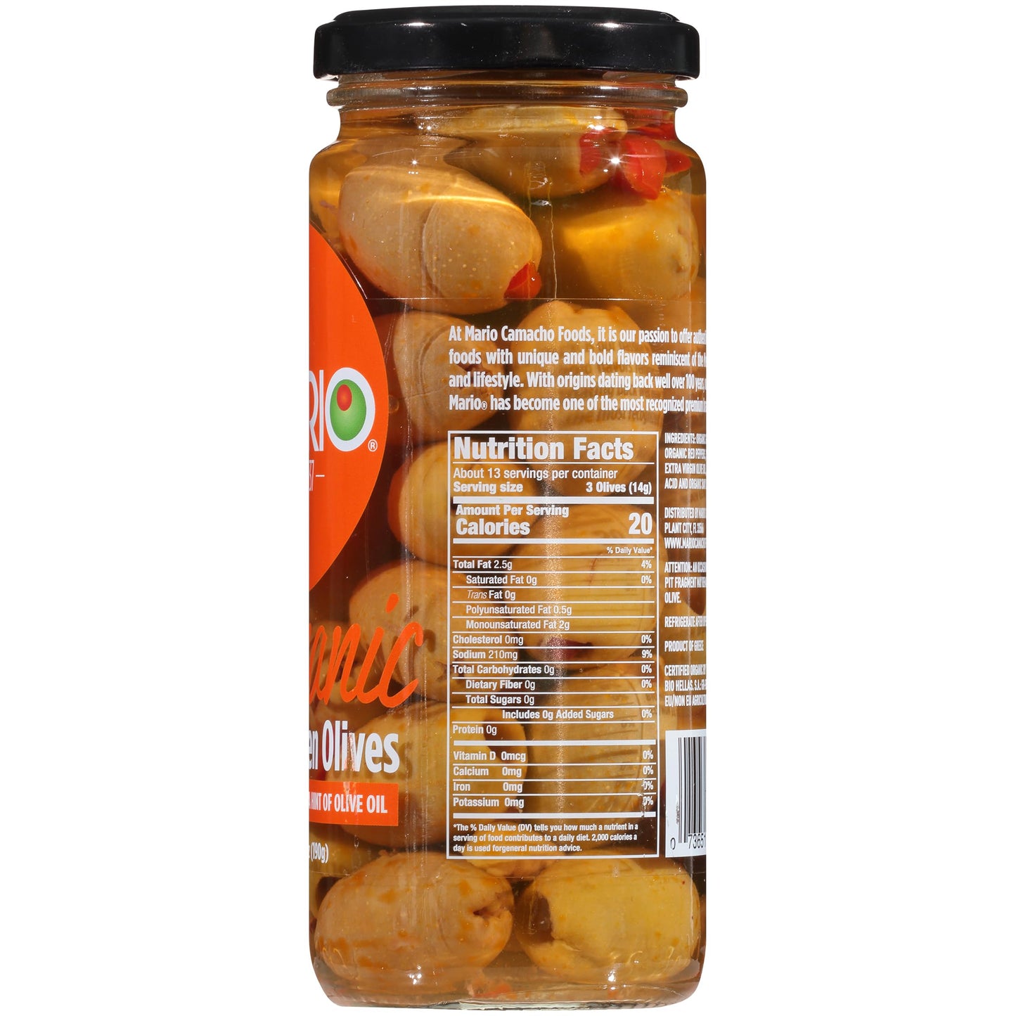 Mario Camacho Organic Green Olives Stuffed With Real Pimiento And Touch Of Olive Oil, 6.7 Ounce