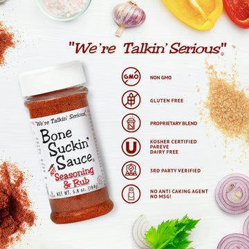 Bone Suckin' Hot Seasoning & Rub, 5.8 Oz - Grilling Rubs, Dry Pork Rub, Gluten-Free, Non-Gmo, Kosher, Great On Ribs, Pork, Beef,