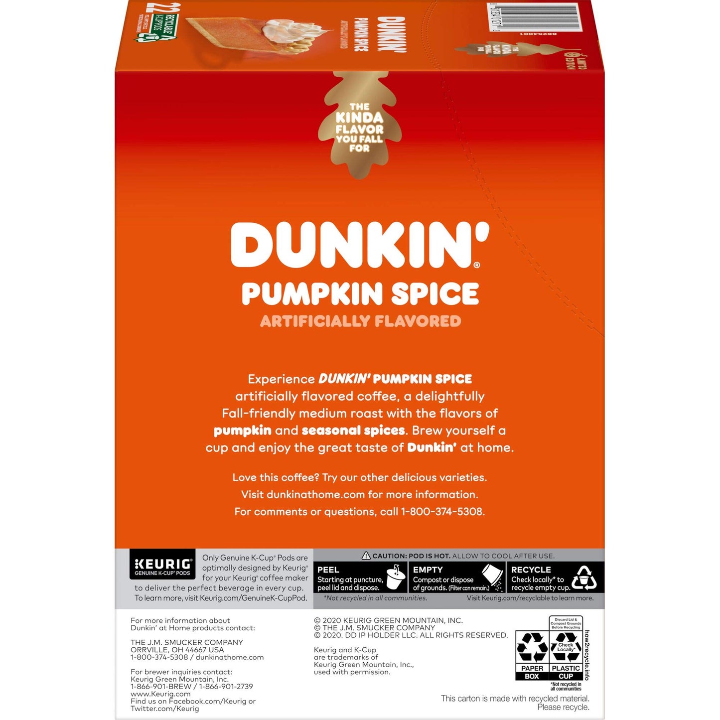 Dunkin' Pumpkin Spice Flavored Coffee, 22 Keurig K-Cup Pods