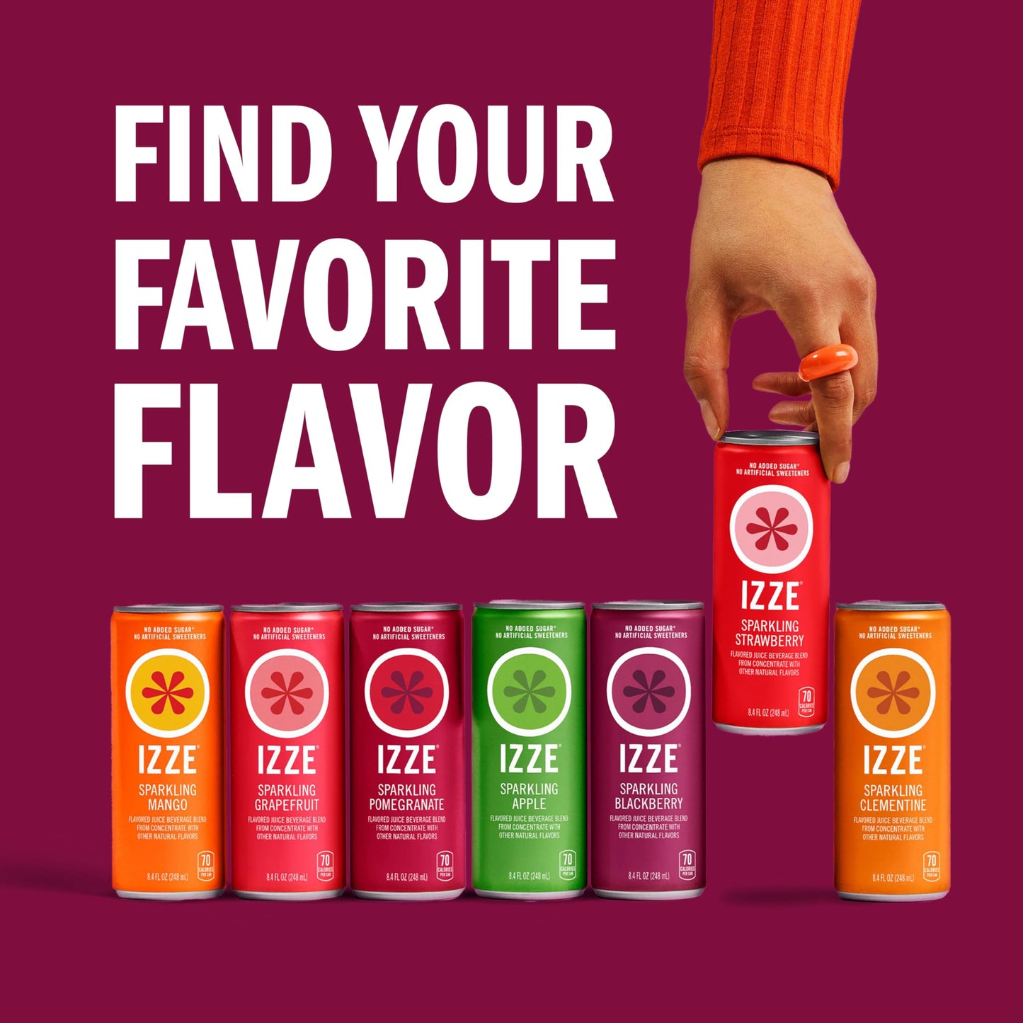 IZZE Sparkling Juice Beverage Blend, Blackberry, No Sugar Added, 8.4 FL OZ, 6 Cans