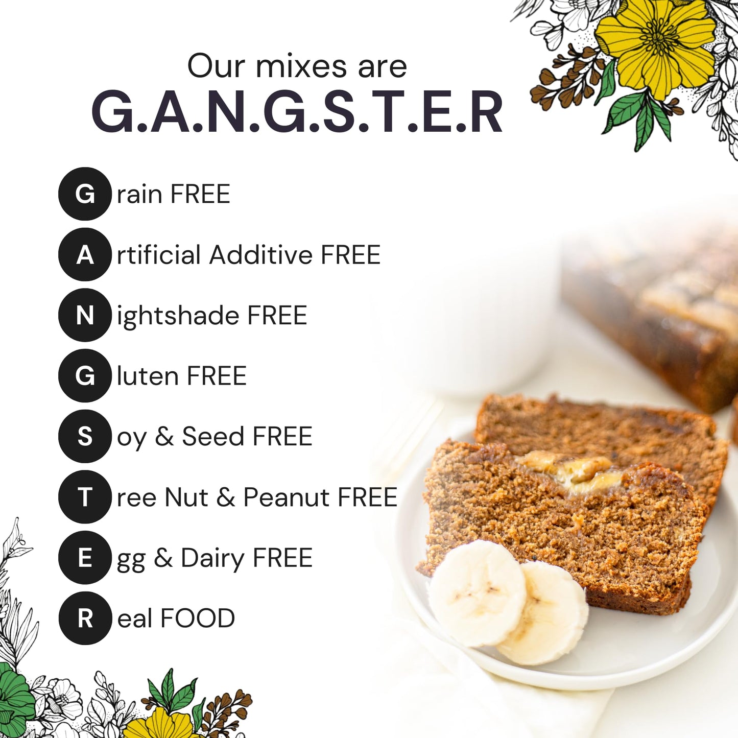 eat G.A.N.G.S.T.E.R. Vegan Banana Bread Mix, Allergy-Friendly Baking Mix, Grain-Free, No Dairy, Nuts, Gluten, Dairy, For Paleo &