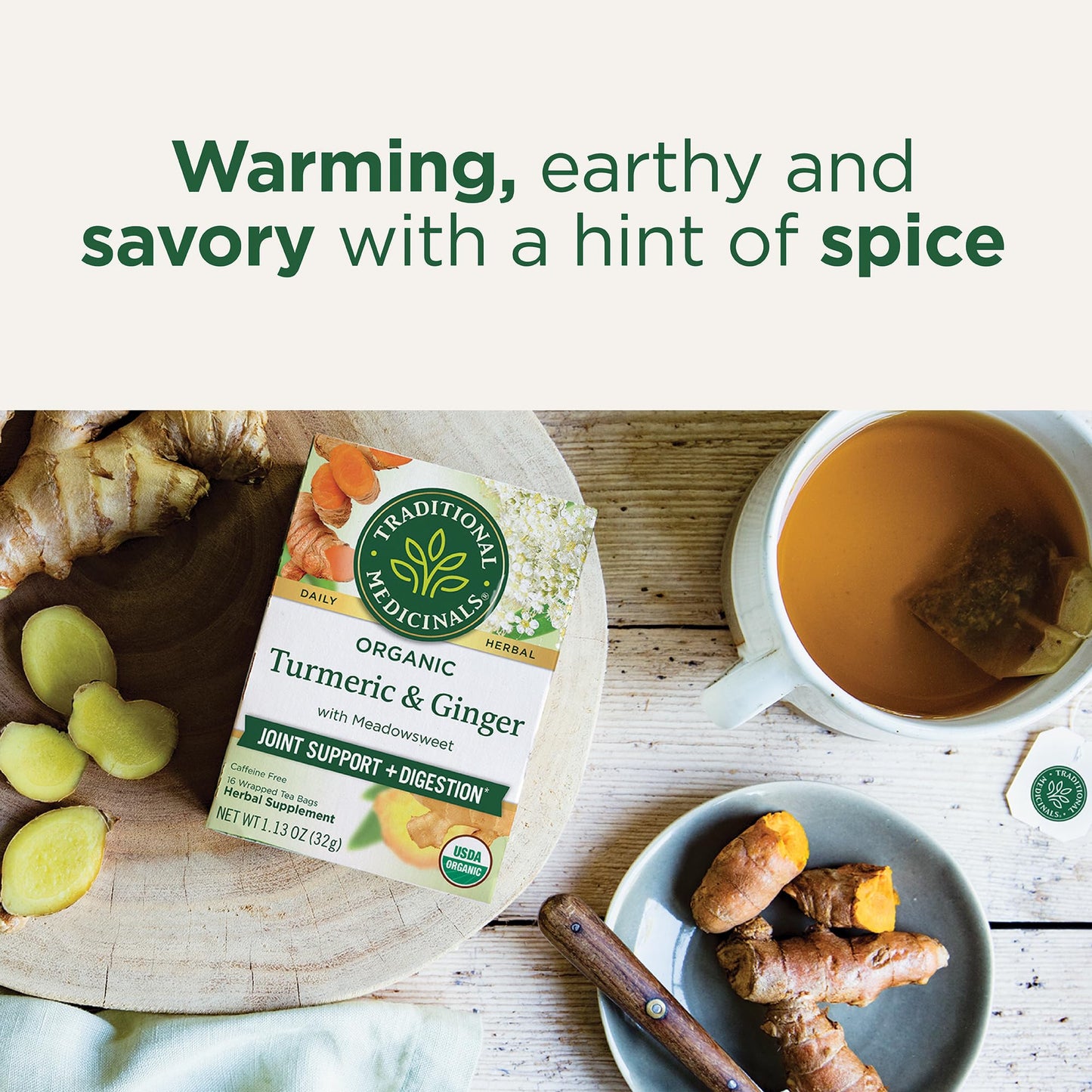 Traditional Medicinals Tea, Organic Turmeric W/ Meadowsweet & Ginger, Supports A Healthy Response To Inflammation, 96 Tea Bags (