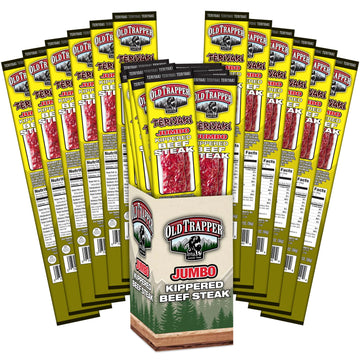 Old Trapper Kippered Steak, Teriyaki Flavor, Two-Ounce Individually Wrapped Packages, Savory and Sweet Savory Meat Snack for Bet