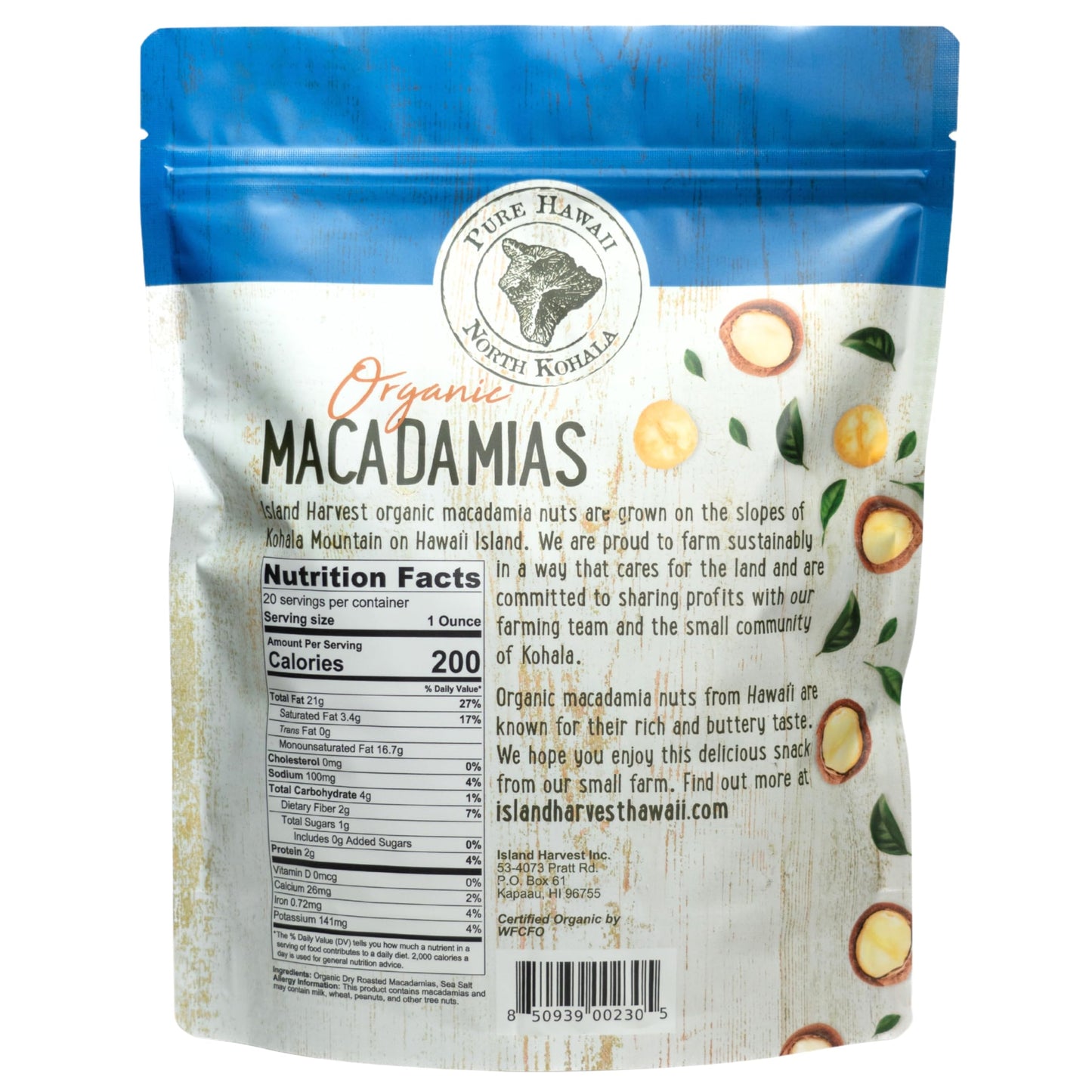 Island Harvest Organic Macadamia Nuts with Sea Salt - 100% Hawaiian Keto Friendly Nuts  All-Natural Non-GMO Macadamia Nuts Salted  Gluten-Free Dry Roasted Whole and Half Nuts; 20 Ounce (Pack of 1)