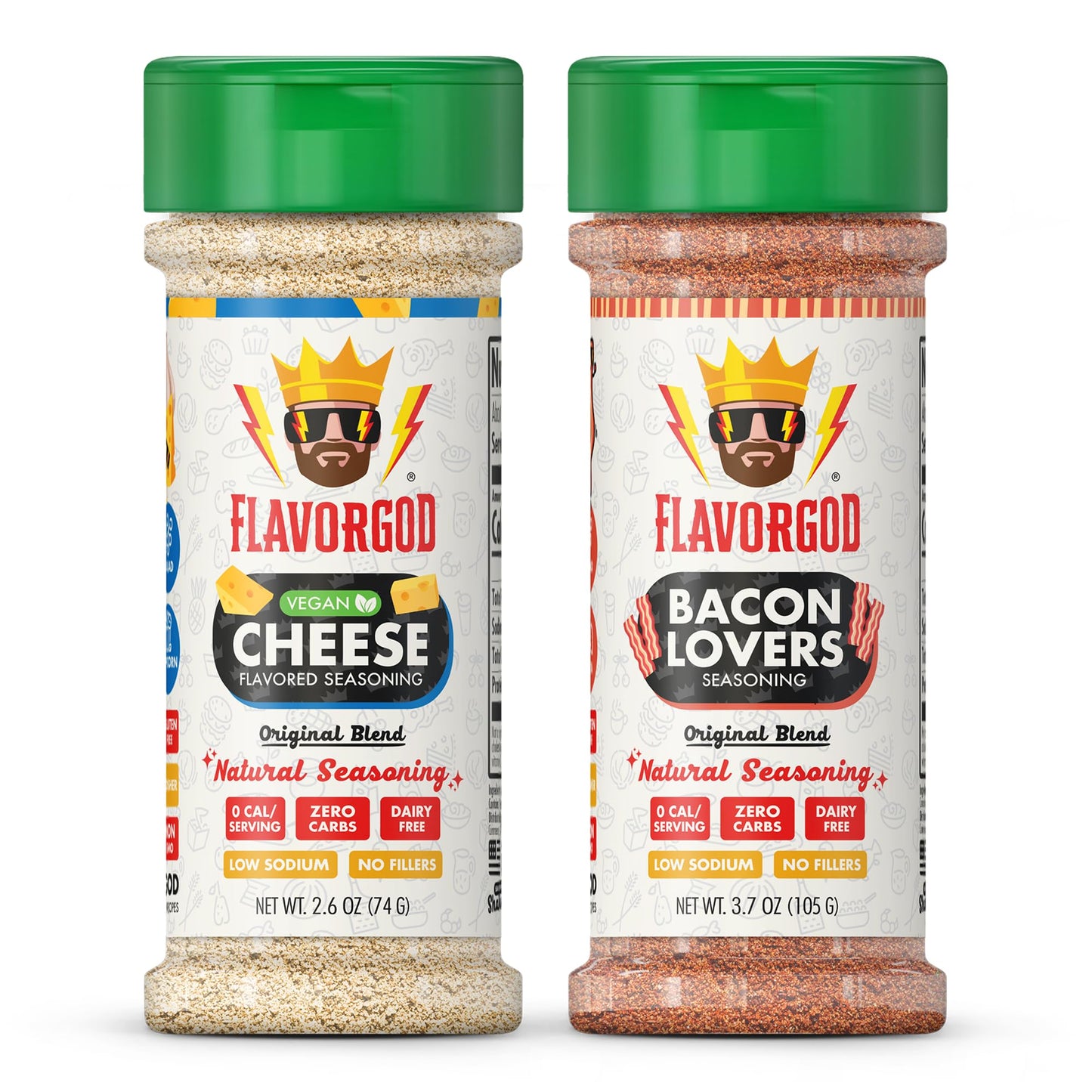 Flavor God Bacon and Cheese Spices Combo Pack of 2 - All Natural Seasoning Gift Set