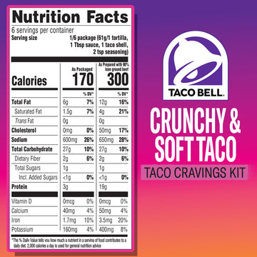 Taco Bell Crunchy & Soft Taco Cravings Kit with 6 Soft Tortillas, 6 Crunchy Taco Shells, Taco Bell Mild Sauce & Seasoning, 12.9