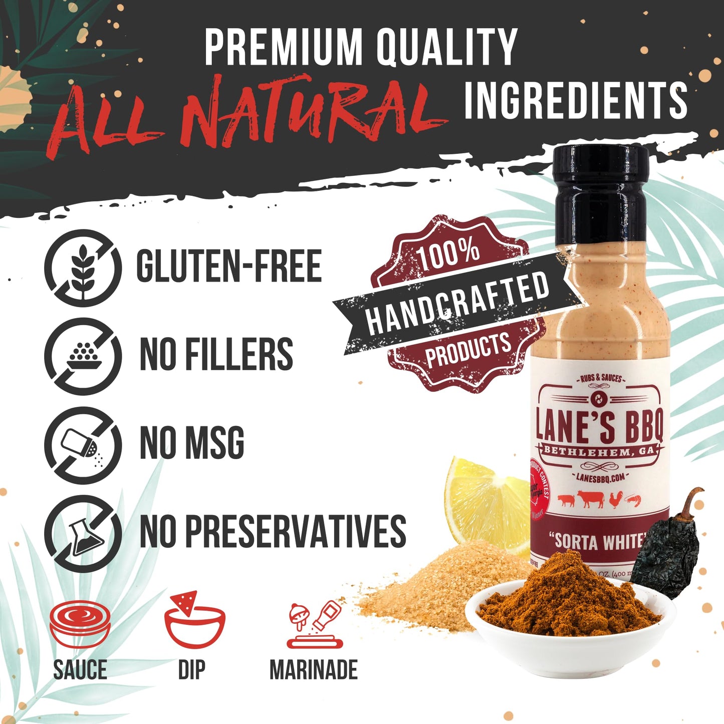 Lane'S Sorta White Bbq Sauce, Award Winning Chicken Dipping Sauce, Goes Well With Beef, Meat & Burger Sauce, Made In Usa Alabama