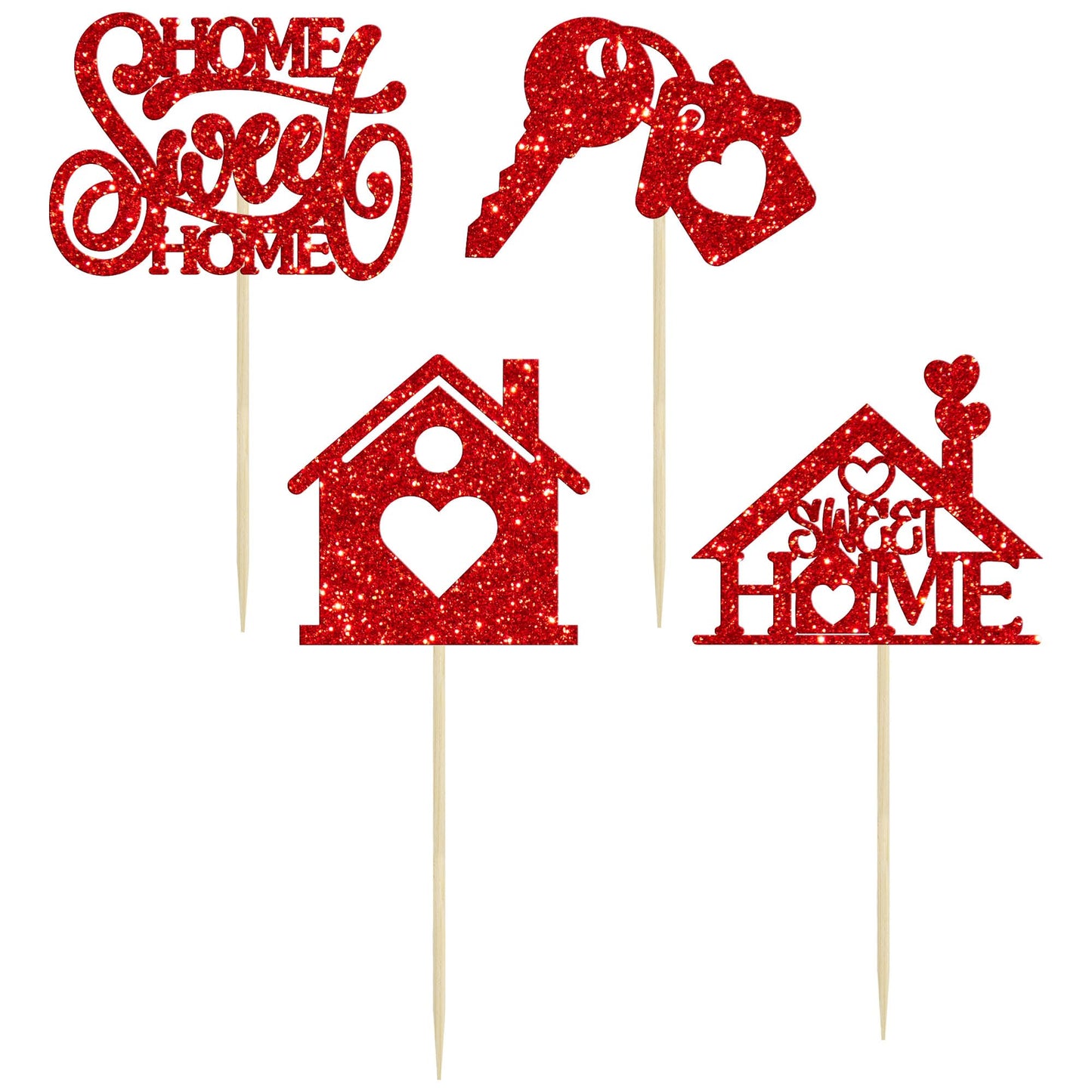 24Pcs Home Sweet Home Cupcake Toppers Glitter Key Housewarming Cupcake Pick Decorations For Welcome New Home Theme Party Cake De