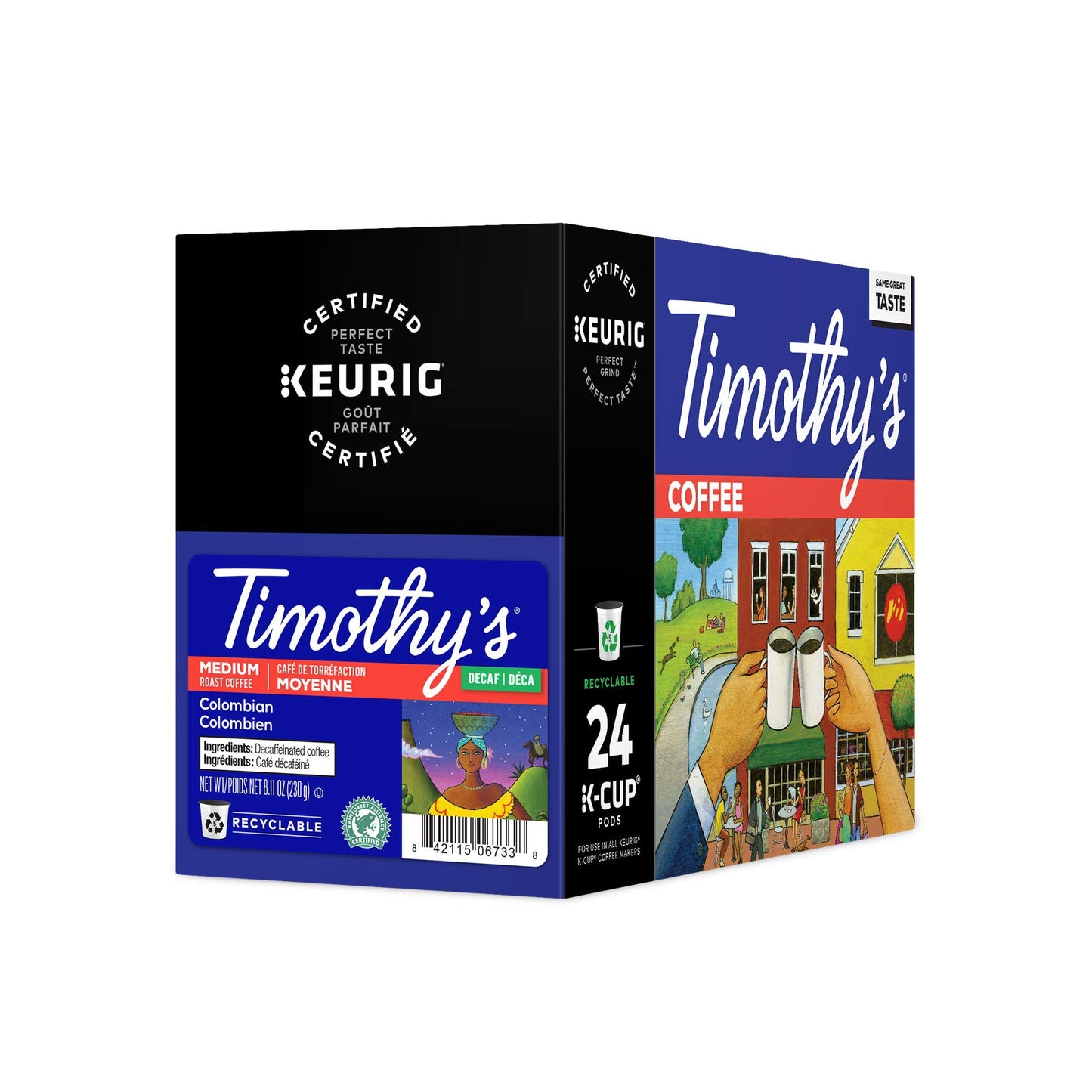 Timothys Colombian Decaf Medium Roast Coffee K-Cup Pods, 96 Count (4 Boxes of 24 Pods)