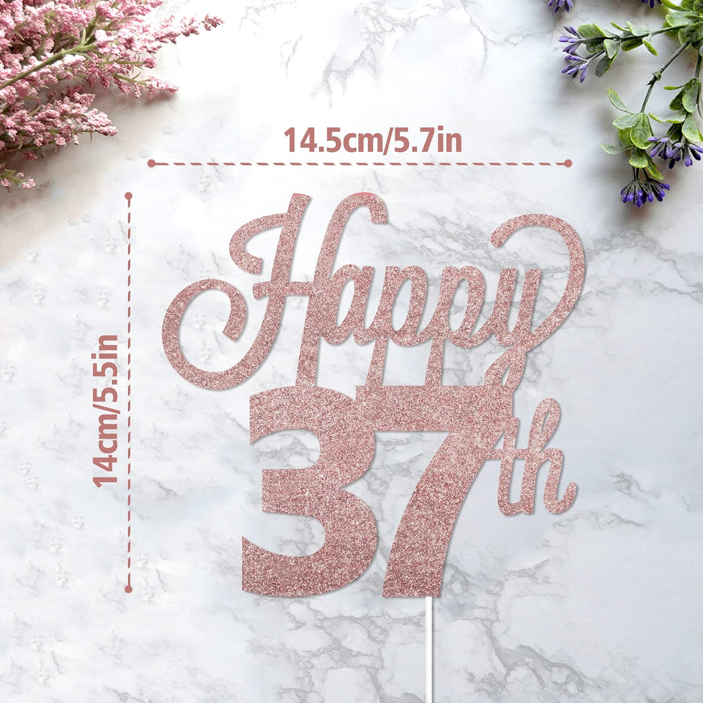 Lingteer Happy 37Th Birthday Cake Topper - Cheers To 37Th Birthday 37 Years Old Birthday Party Cake Decorations Sign.