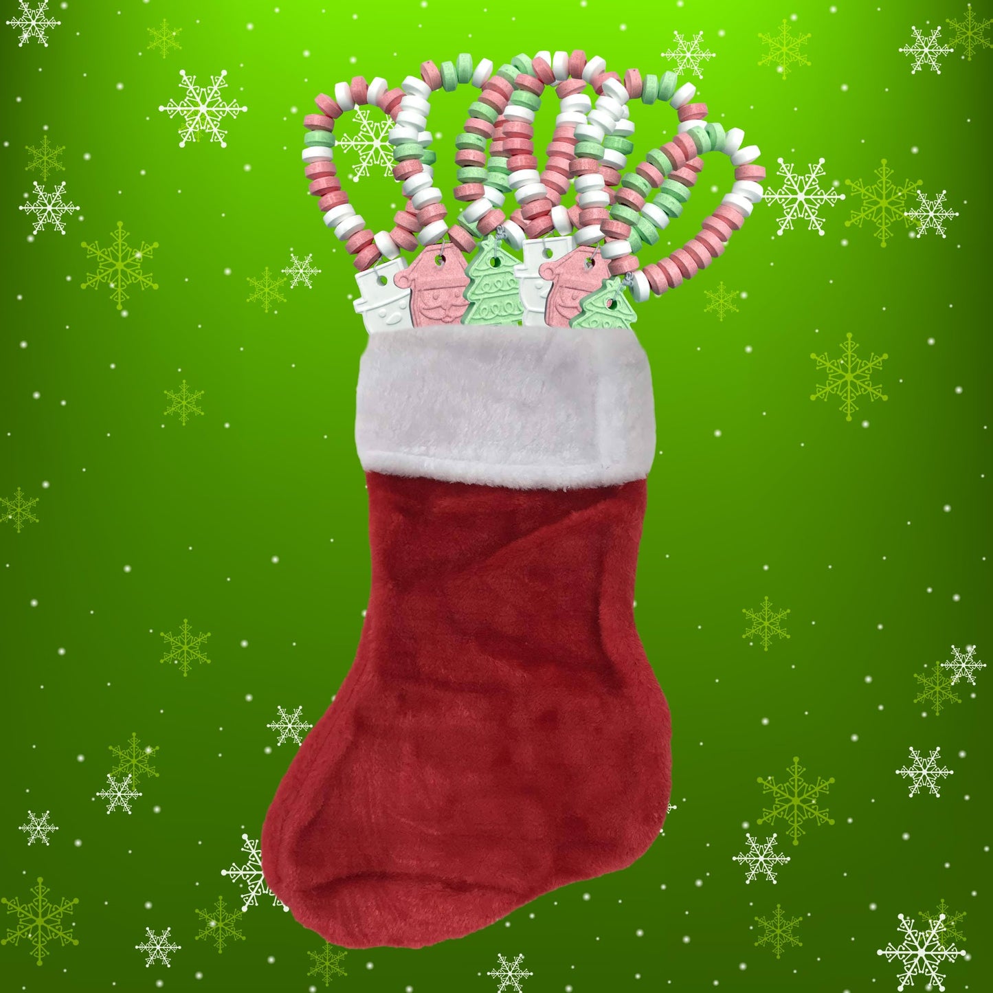 Christmas Candy - 24 Holiday Themed Candy Bracelet Stocking Stuffers Individually Wrapped Bulk - Santa, Christmas Tree, Snowman
