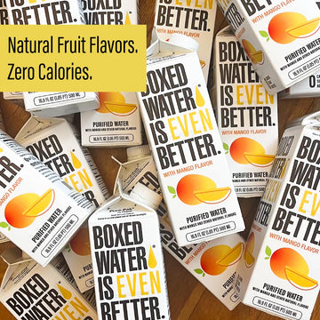 Boxed Water 16.9 Oz. (12 Pack) Mango Flavored Water - Purified Drinking Water In 92% Plant-Based Boxes – Zero Calories & Sugar Free, More Sustainable Than Plastic Bottled Water