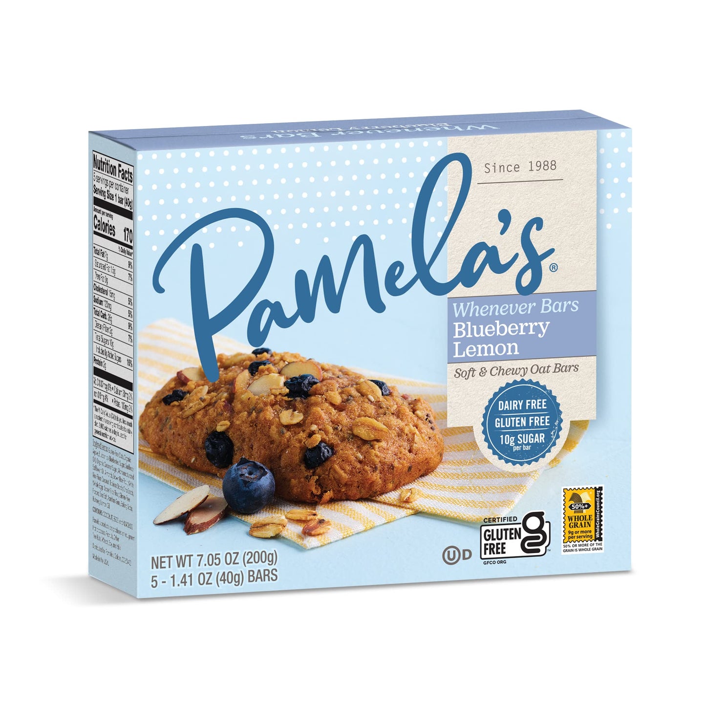 Pamela s Products Gluten Free Whenever Bars, Blueberry Lemon Box, 7.05 Oz, 30 Count, Pack of 6