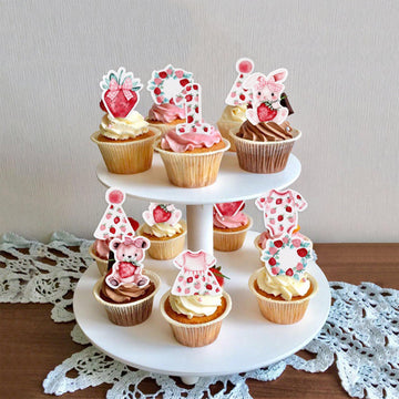 40 Pack Edible Strawberry Cupcake Toppers Strawberry One Bear Rabbit Bridal Engagement Baby Shower Birthday Party Drink Toppers