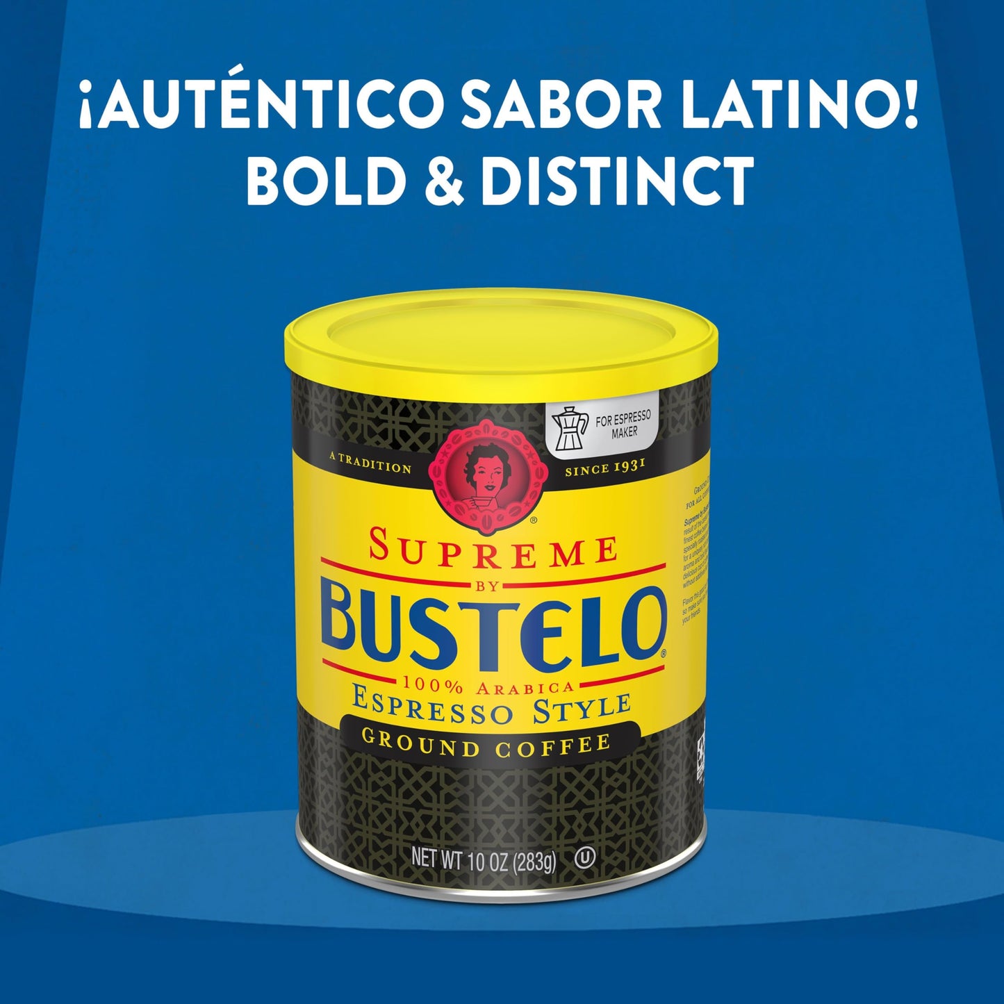 Supreme By Bustelo Espresso Style Ground Coffee, Medium Dark Roast, 10-Oz. Canister (Pack Of 12)