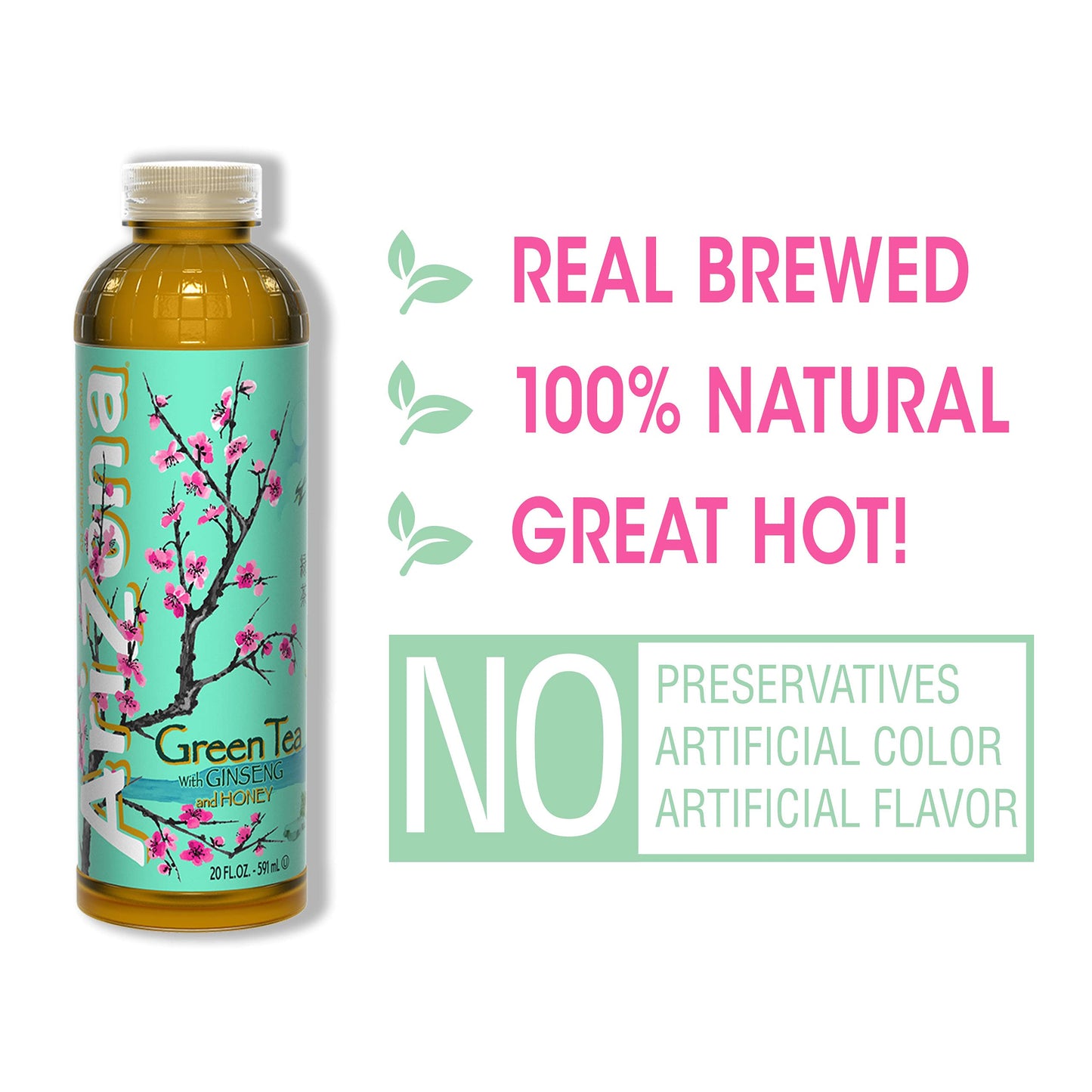 AriZona Green Tea with Ginseng and Honey, 20 Fl Oz (Pack of 24)