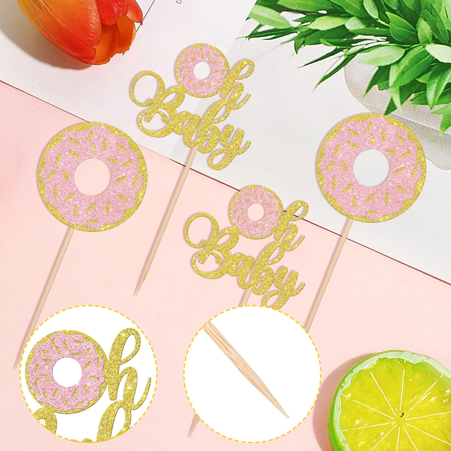 24 Pcs Donut Oh Baby Cupcake Toppers Glitter Oh Baby Donut Cupcake Picks Donut Baby Shower Party Decorations For Sweet Donut The