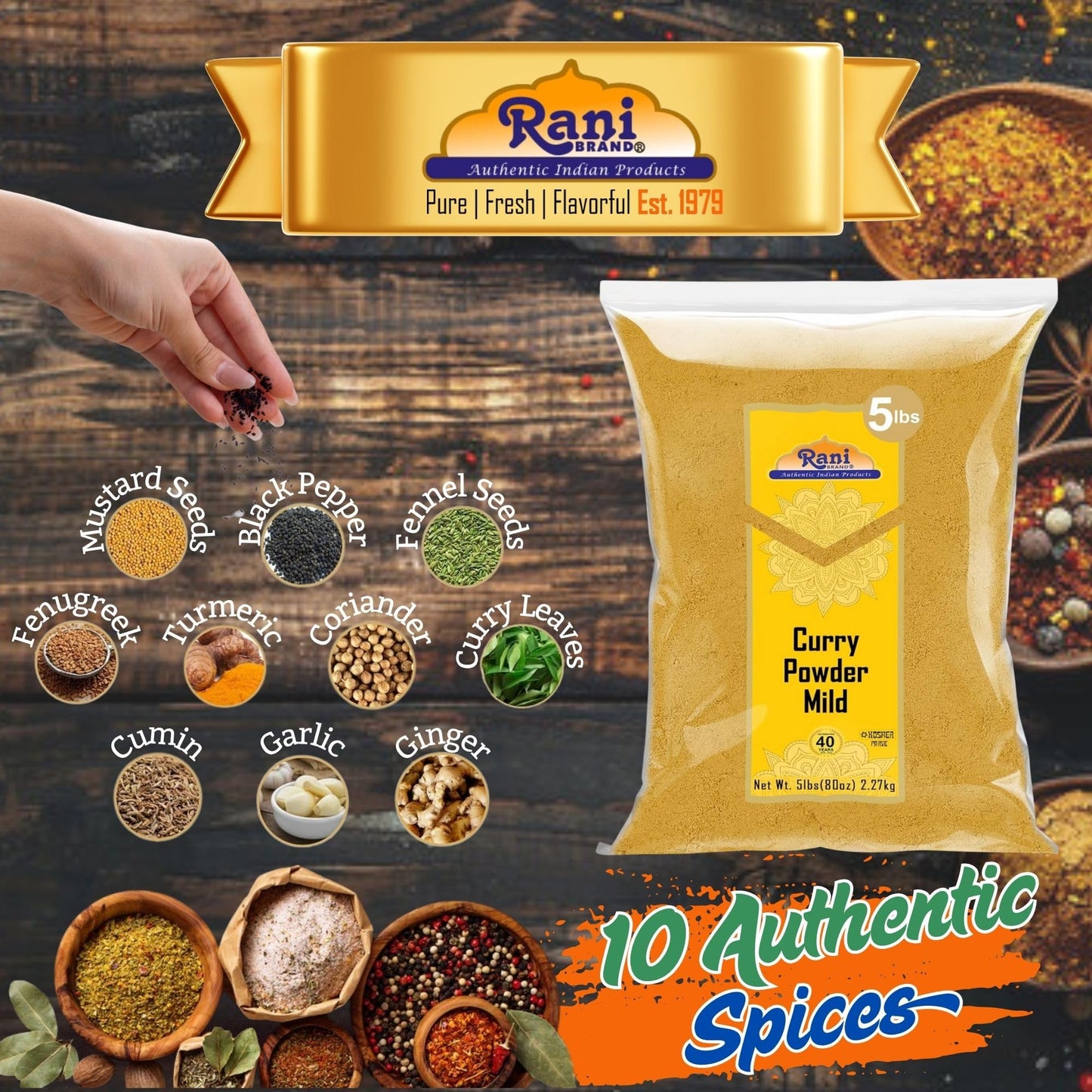 Rani Curry Powder Mild (10-Spice Authentic Indian Blend) 80Oz (5Lbs) 2.27Kg Bulk ~ All Natural | Salt-Free | No Chili Or Peppers