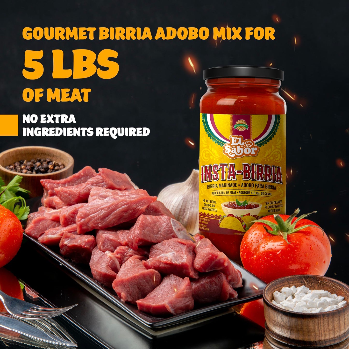 EL SABOR PRODUCTS Birria Adobo Sauce - Gourmet Mix for Tacos & Stew - 16oz Glass Bottle