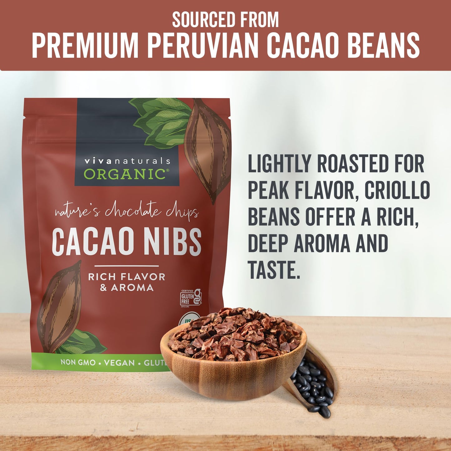 Viva Naturals Organic Cacao Nibs, 2 Lb - Certified Keto And Vegan Superfood, Perfect For Gluten Free Baking And Smoothie Topper,