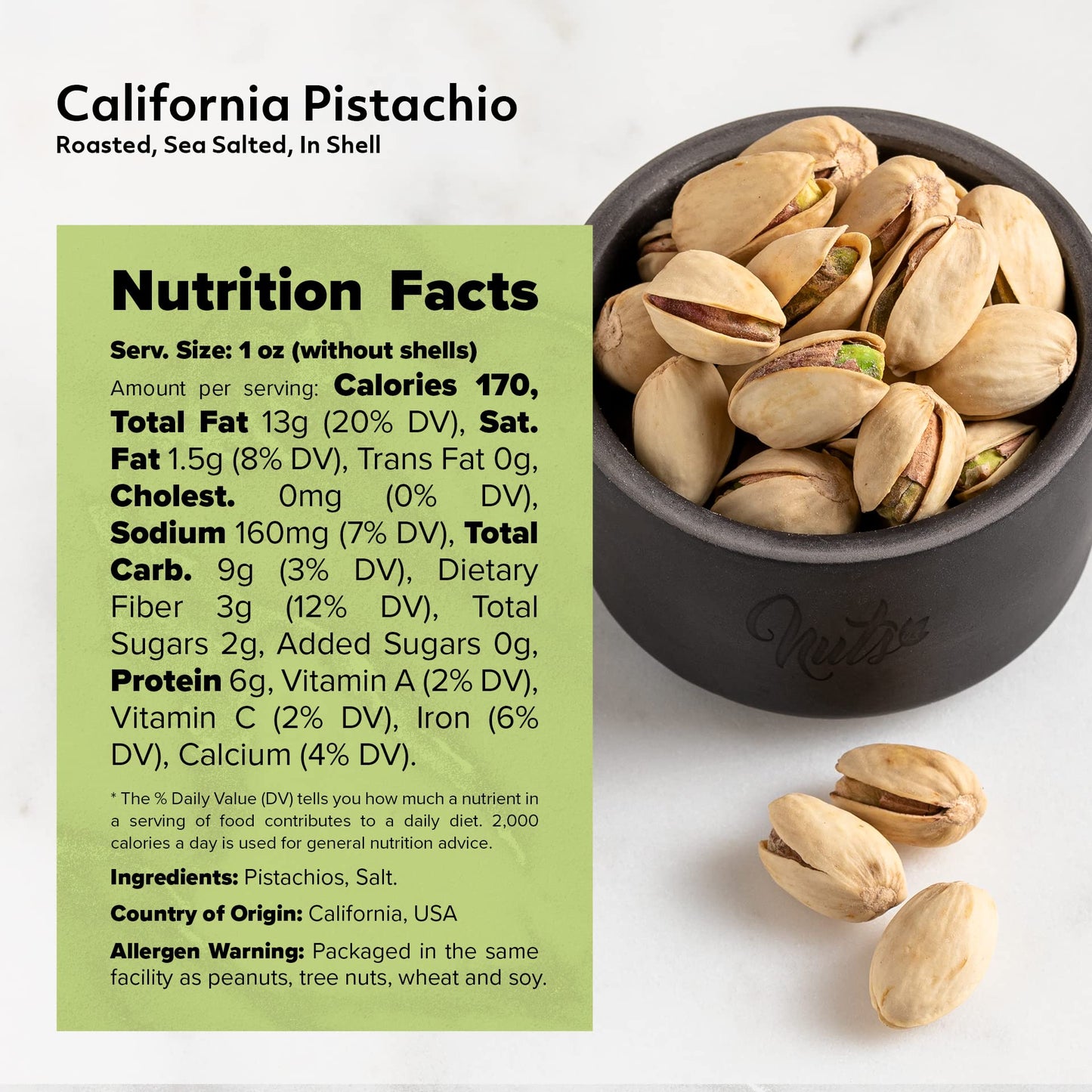NUTS U.S. - California Pistachios | Roasted & Salted | No Wax, No Added Color or Flavor | NON-GMO and Natural | JUMBO SIZE Pista