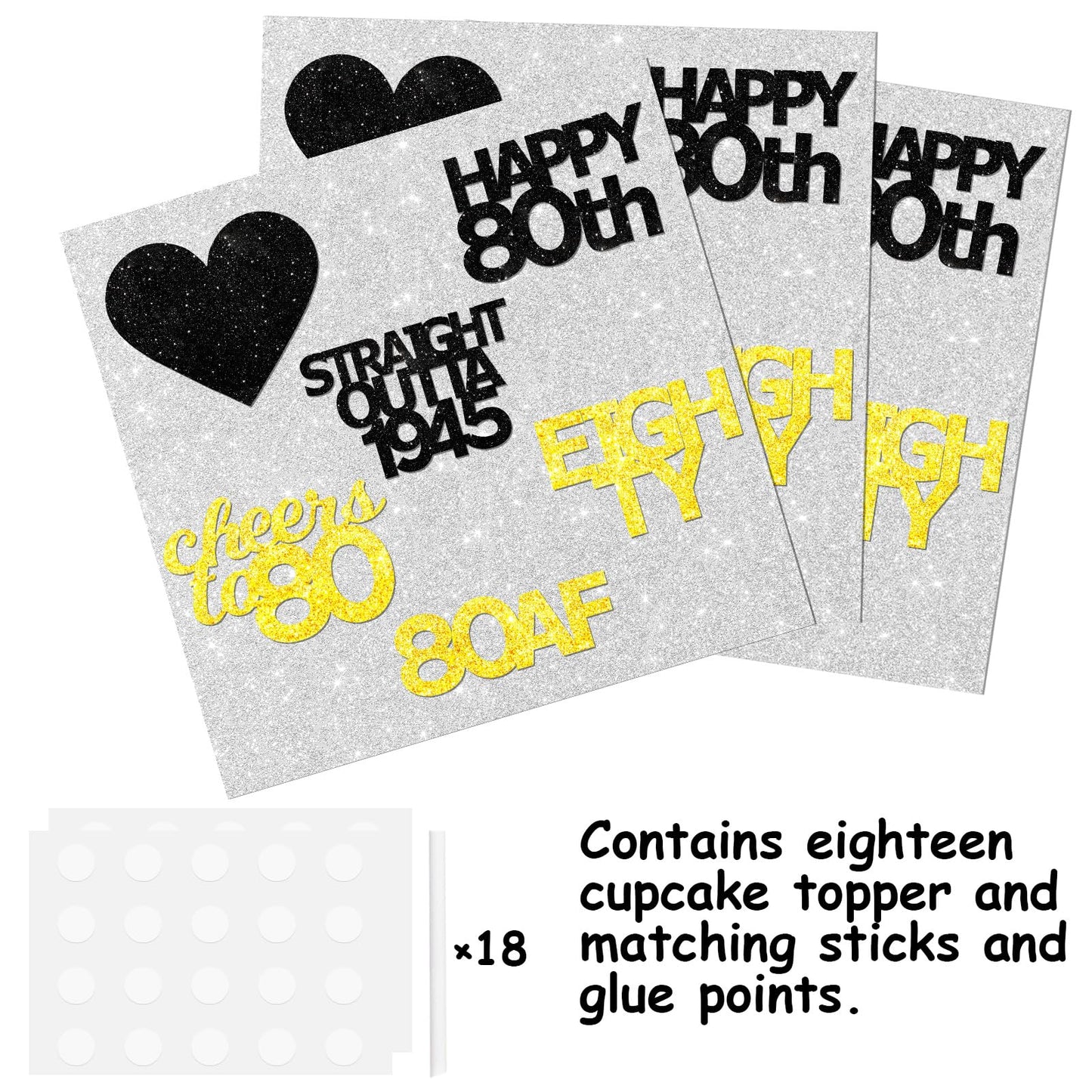 18Pcs Black Gold Glitter Dessert Cupcake Pick For Straight Outta 1945 Cheer To 80 Years Old Theme Decor Supplies Happy 80Th Birt