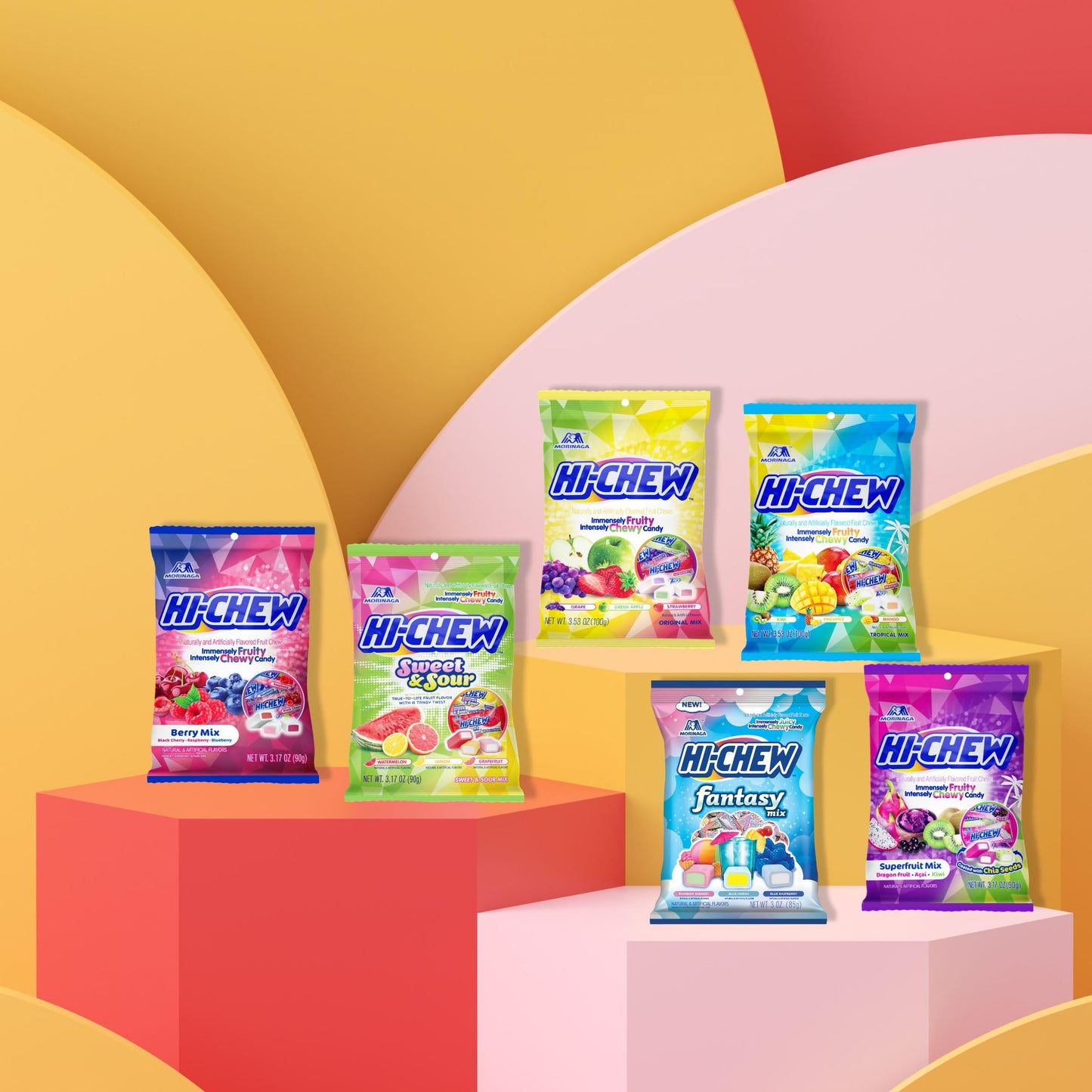 Hi-Chew Variety Mix, Pack Of 6 Bags - 17 Flavor Assort - Unique Fun Soft & Chewy Taffy Candy - Immensely Juicy Fruit Flavors - Individually Wrapped For Sharing