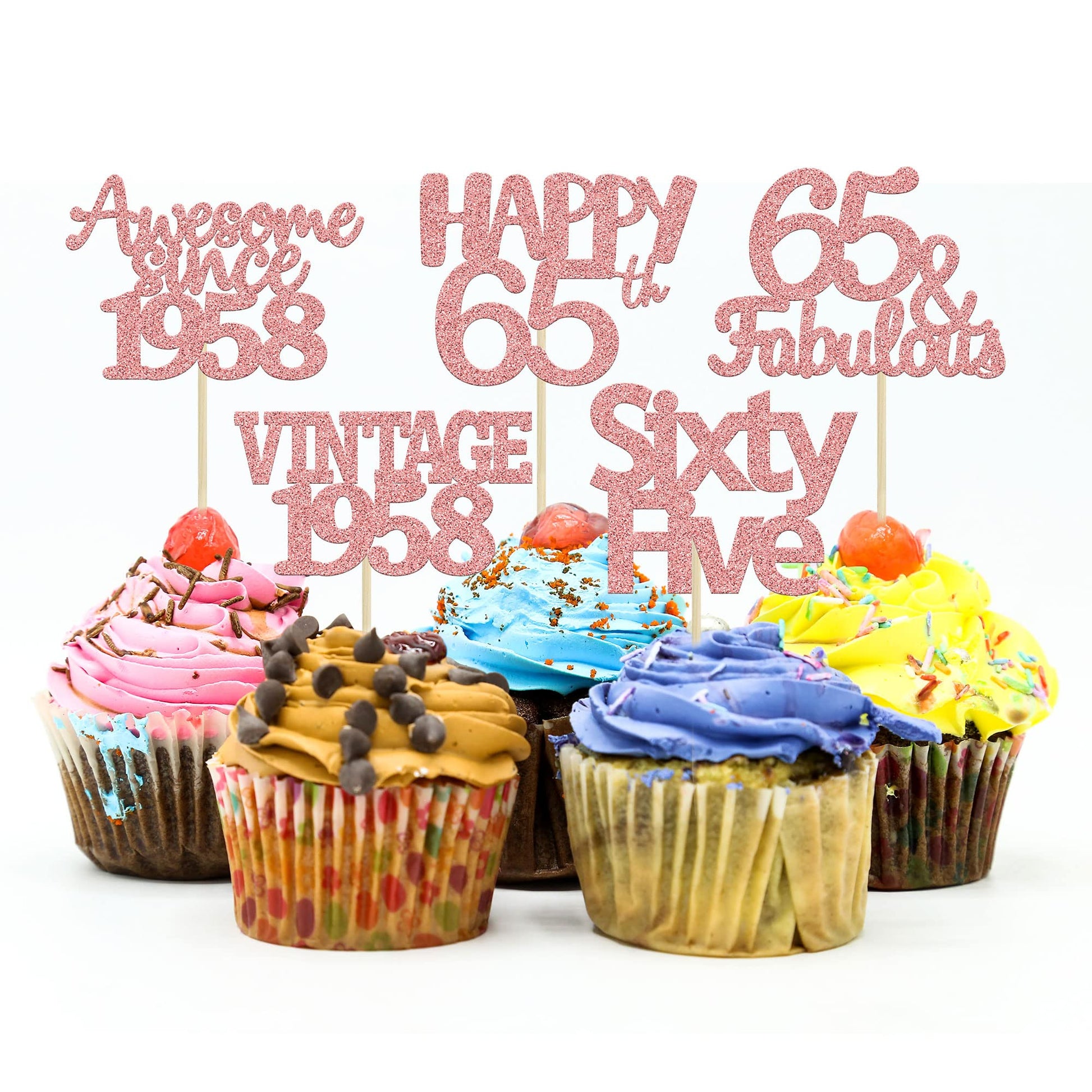 Gyufise 30Pcs Rose Gold Vintage 1958 Cupcake Toppers 65Th Birthday Cupcake Toppers Awesome Since 1958 Hello 65 Cake Topper Sixty