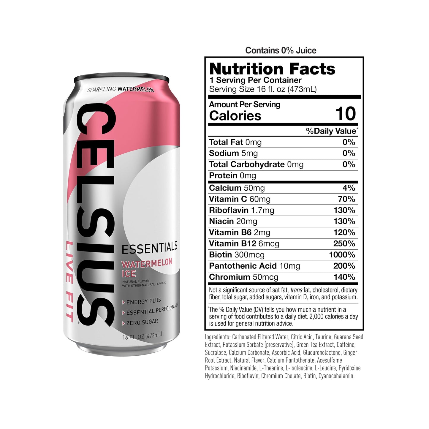 CELSIUS ESSENTIALS Sparkling Watermelon Ice Energy Drink, Sugar Free, 16 Fl Oz (Pack of 12)