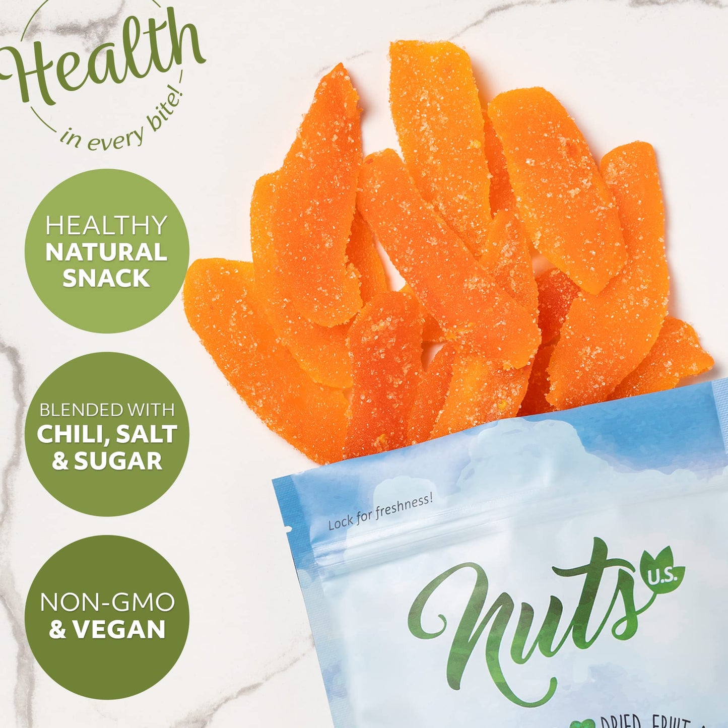 Nuts U.S. - Dried Mango Chili Crystallized Slices | Chili, Salty And Sugary | Vegan | Non-Gmo | Packed In A Resealable Bag!!! (2