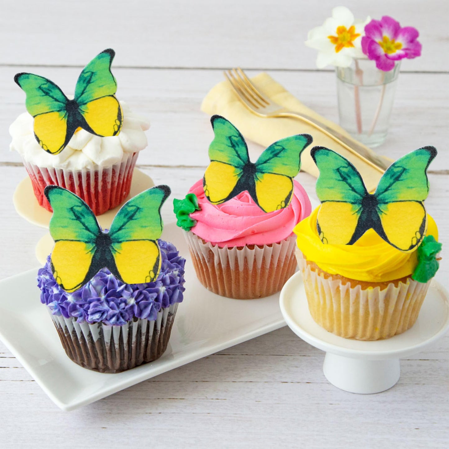 Ephlyn 48Pcs Edible 3D Butterfly Cupcake Toppers, Paper, 1.7in, Yellow Green, Baby Shower, Birthday Party Decorations