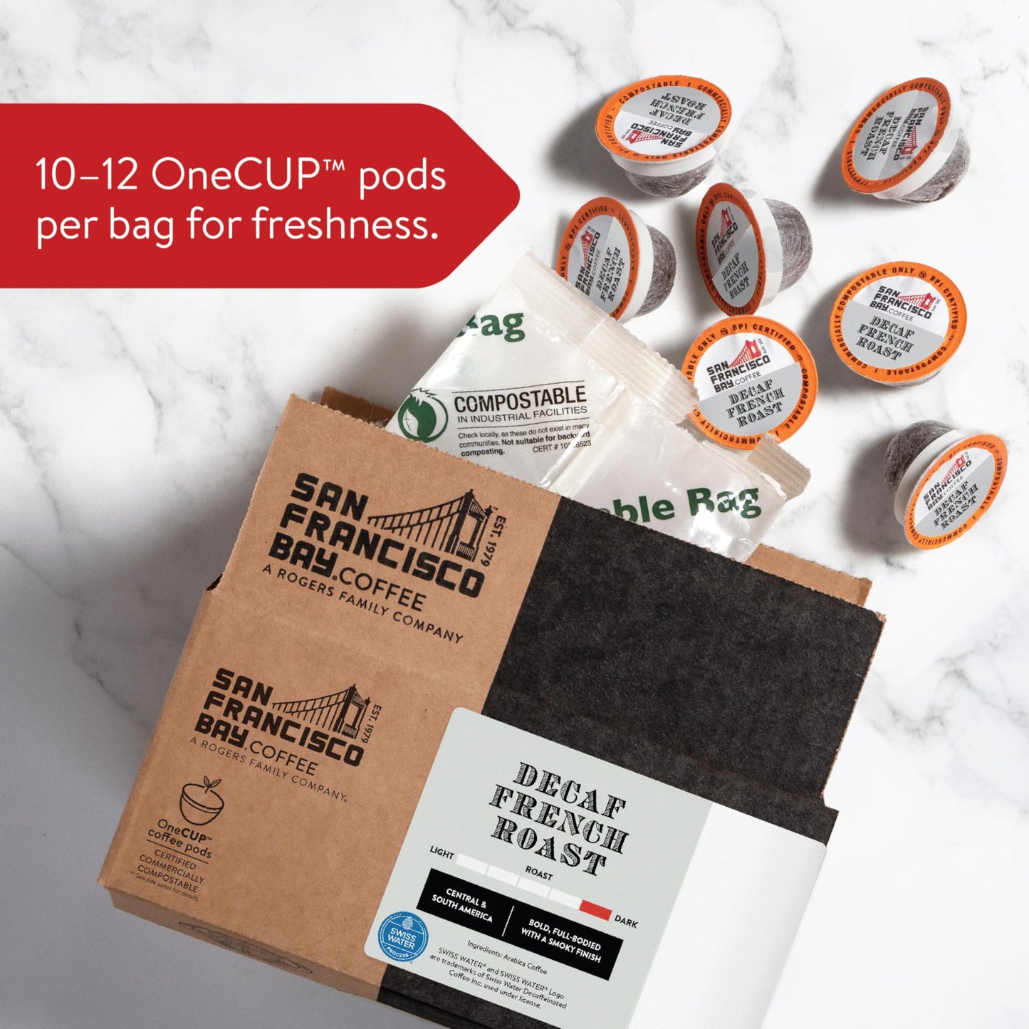 San Francisco Bay Compostable Coffee Pods - Decaf French Roast (120 Ct) K Cup Compatible Including Keurig 2.0, Dark Roast, Swiss