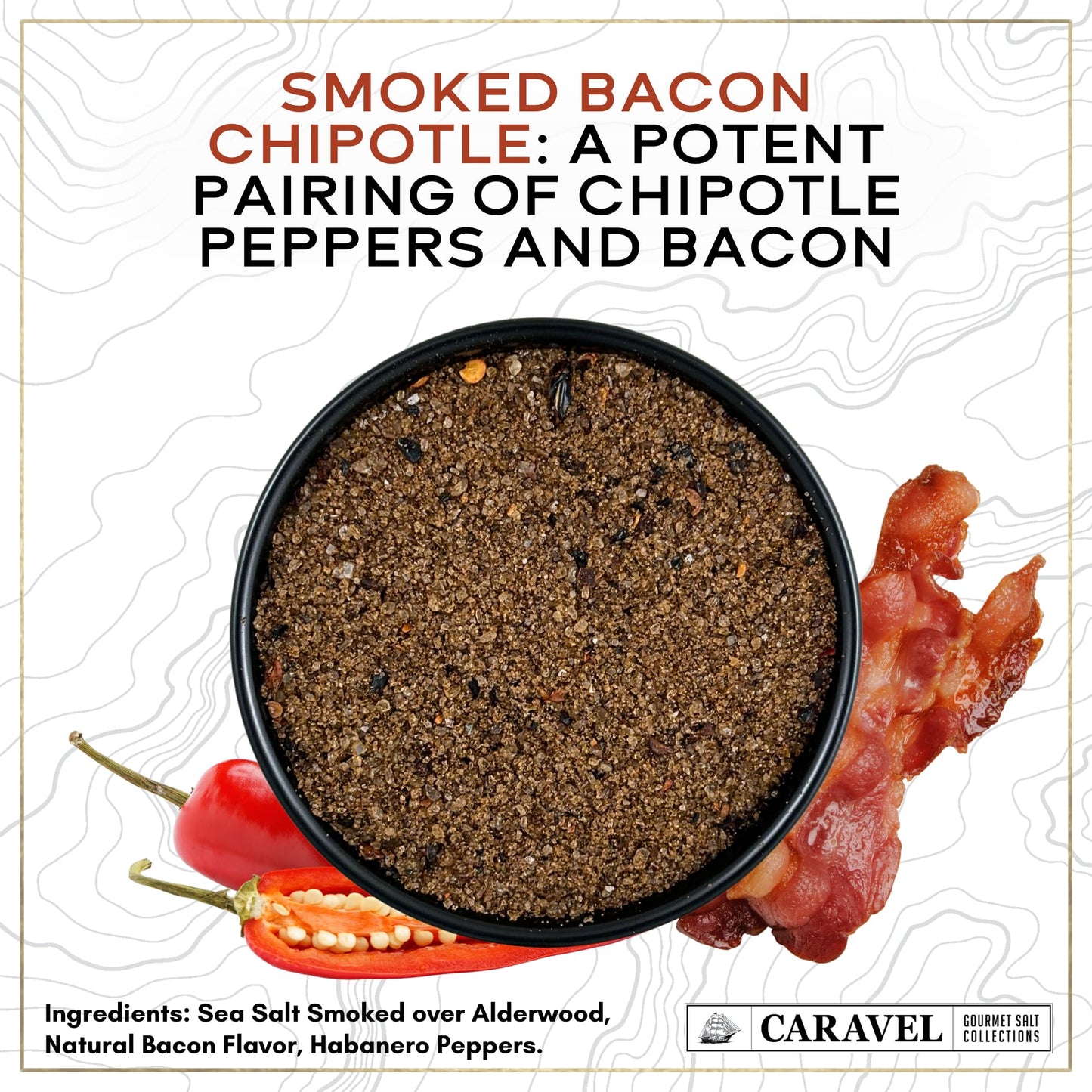 Caravel Gourmet Infused Sea Salt Mega Sampler - Smoked Bacon Chipotle, Salt & Pepper, Garlic Herb, Black Lava - 4 oz Jar 4-Pack