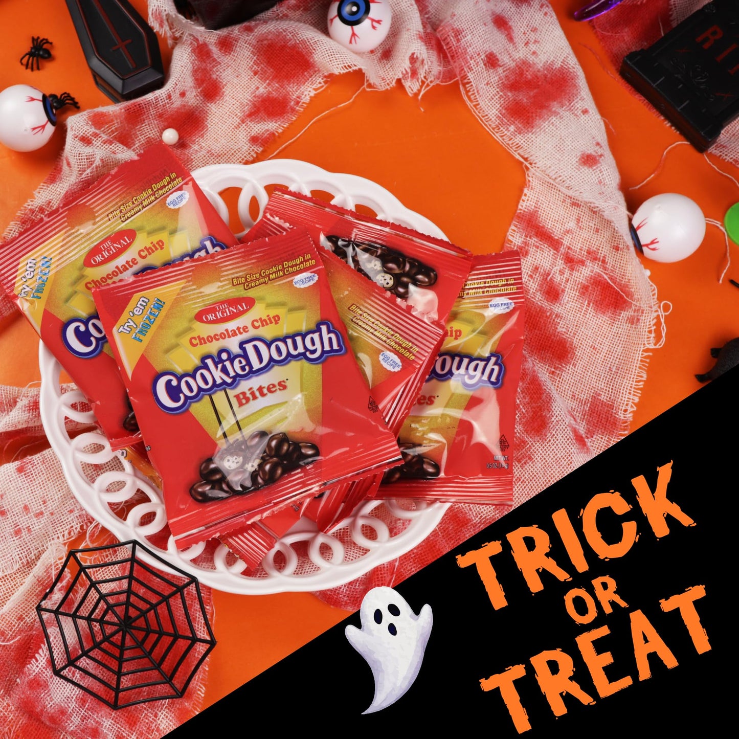 Halloween Chocolate Chip Cookie Dough Bites  24 Individual Pouches  Perfect Trick or Treat Pass Out Candy  12 Ounces