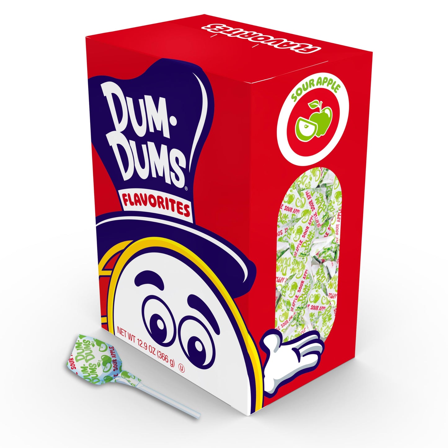 Dum Dums Lollipops Sour Apple Flavor 50 Count Bag - Green, Red, White
