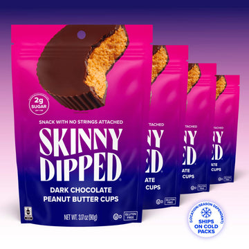 Skinnydipped Dark Chocolate Peanut Butter Cups, 2G Sugar Per Cup, Keto Friendly, No Palm Oil, Gluten Free, 3.2Oz, 4 Pack (24 Cup