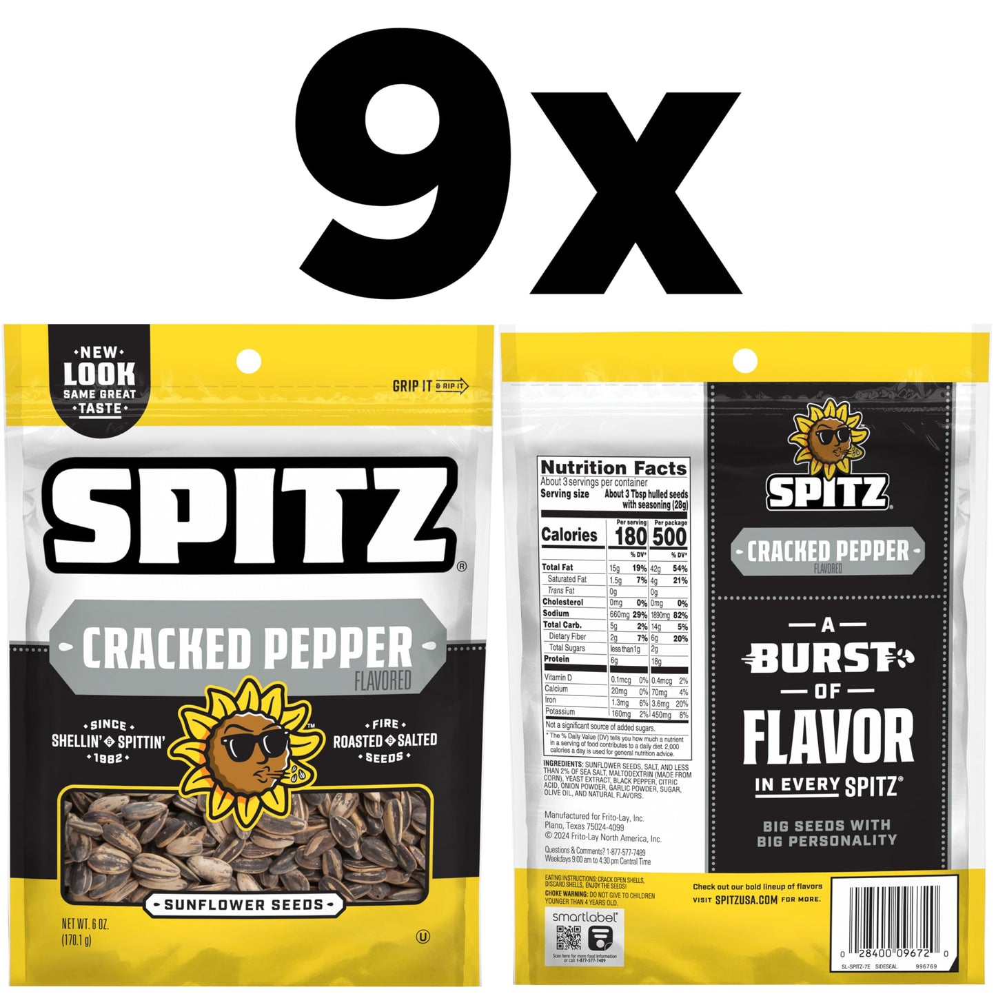 Spitz Sunflower Seeds,  ed Pepper, 6 Ounce, 9 Count Pack
