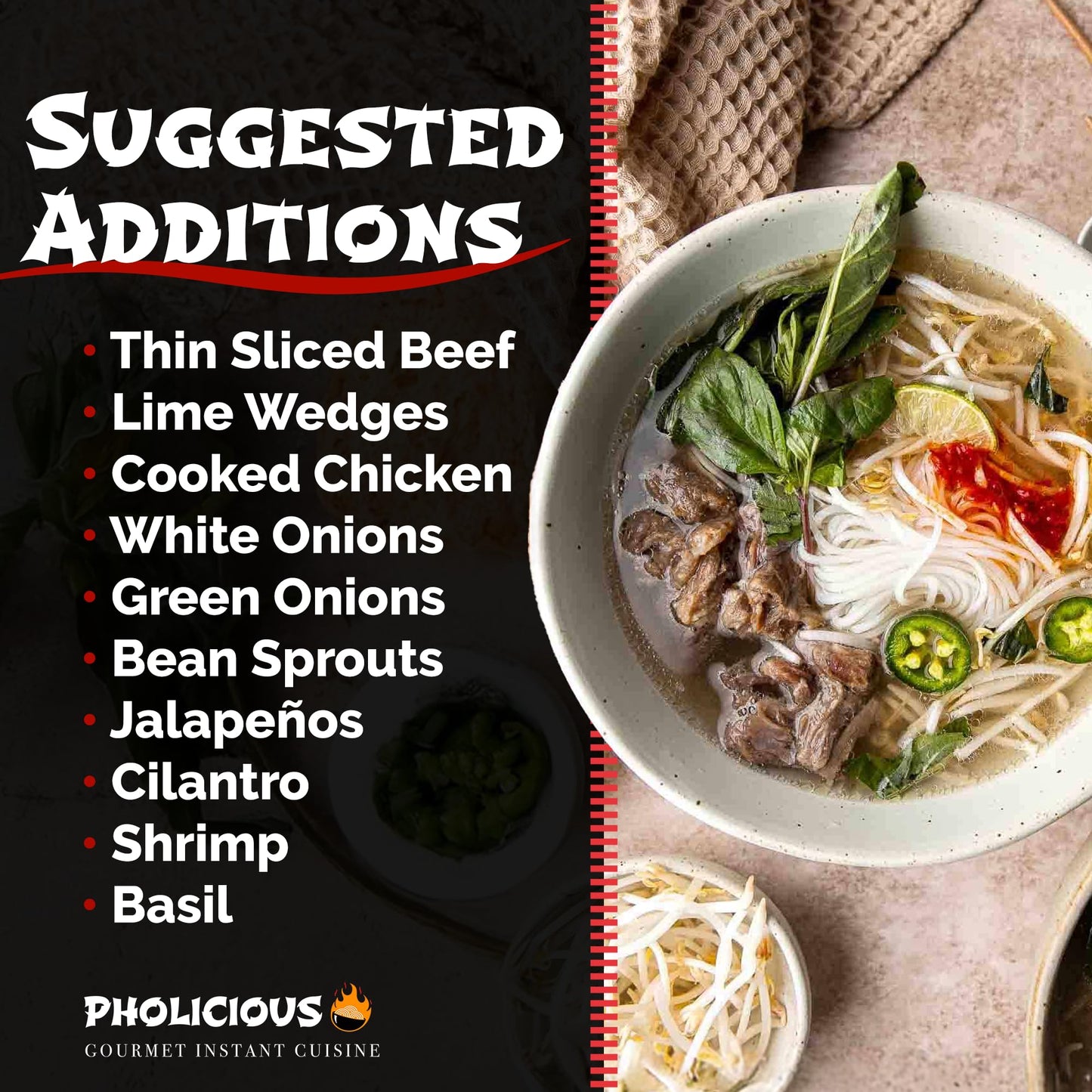 Pholicious Instant Beef Pho, Authentic Vietnamese Rice Noodle Soup Kit With Spices & Broth Mix, Ramen Noodles Alternative, Quick