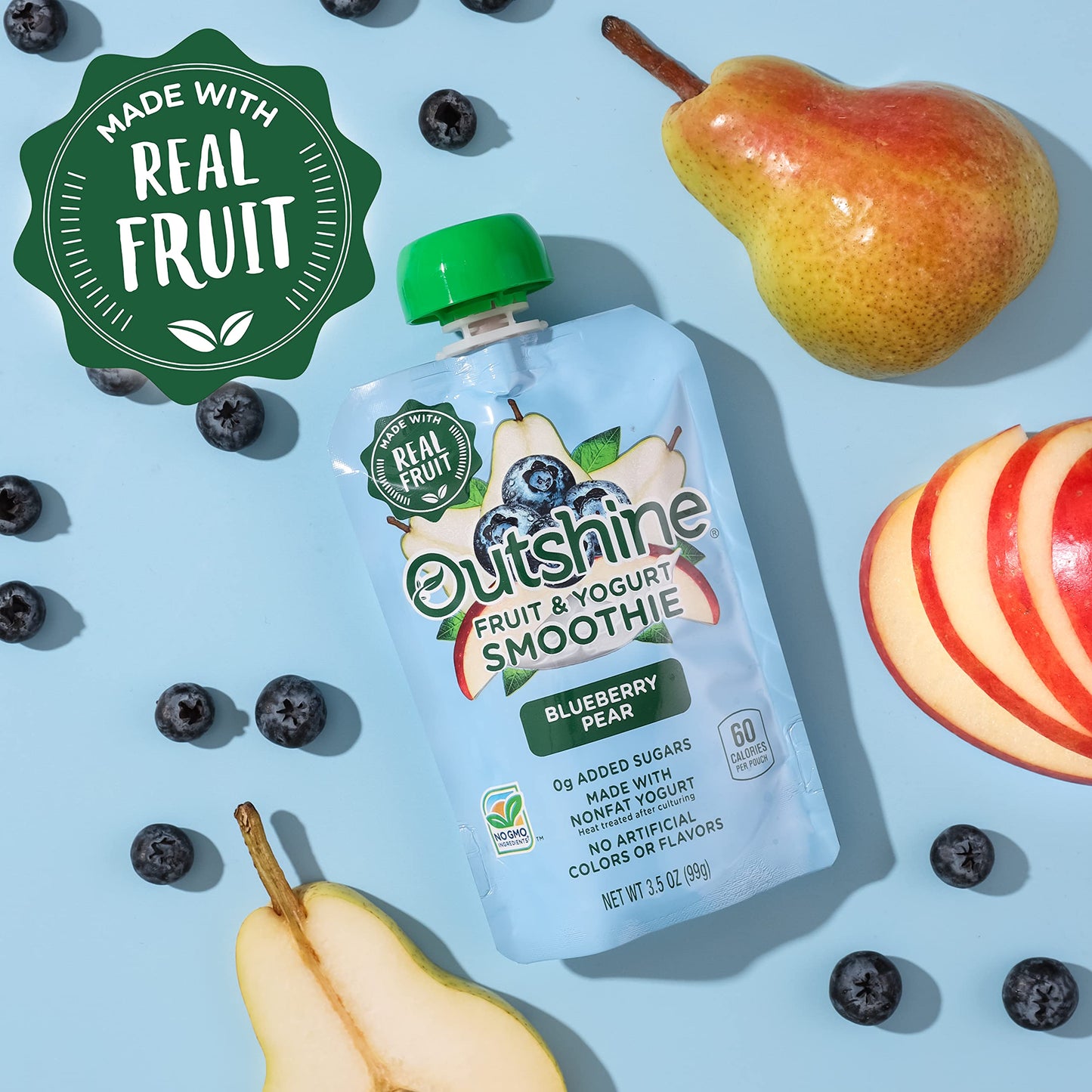 Outshine Fruit & Yogurt Smoothie Blueberry Pear, 24-Pack of 3.5oz Fruit & Yogurt Pouches