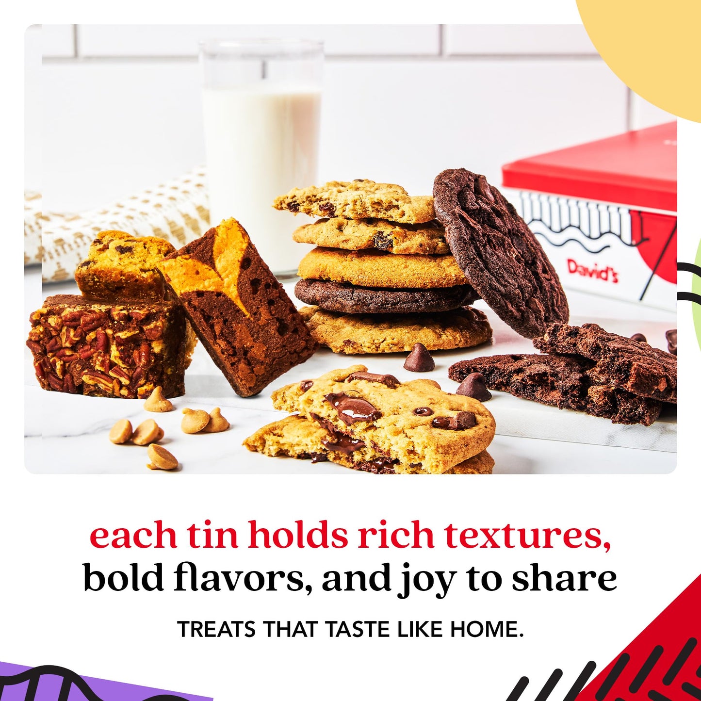 Davids Cookies Gourmet Assorted Cookies and Brownies Gift Basket - 12 x 1.5oz fresh baked cookies and 10 x 2oz individually wrap