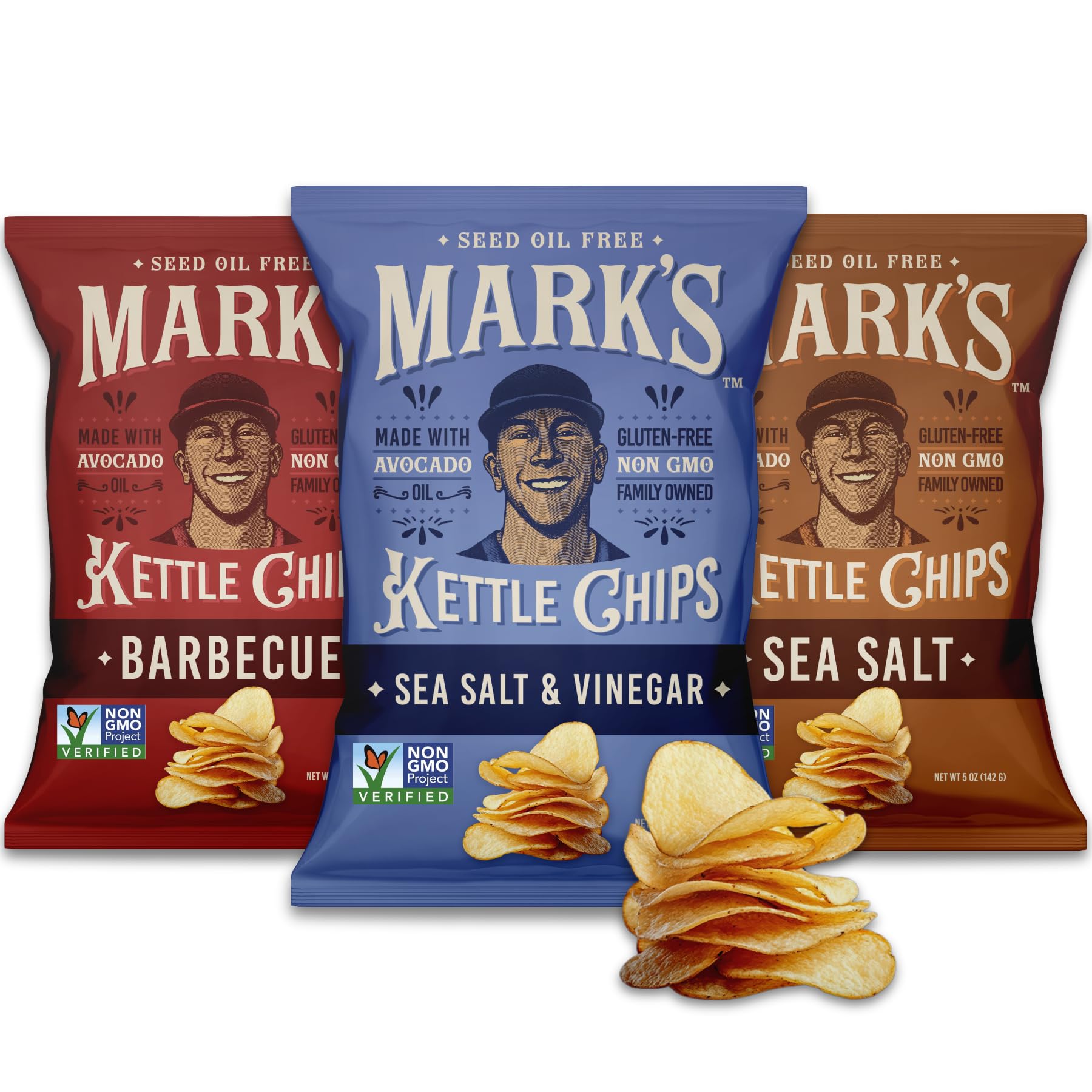 MARKS Kettle Cooked Avocado Oil Potato Chips  Variety Pack - Seed Oil & GMO Free | 3-Flavor Variety Pack  5 oz (Pack of 3) | Gluten Free  Non-GMO Chips for Clean & Healthy Snacking