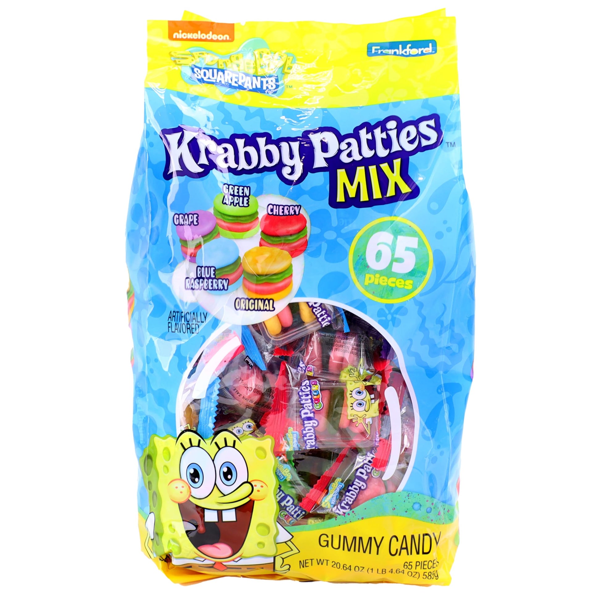 SpongeBob SquarePants Krabby Patties Gummy Candy, Mixed Fruit Flavors, 65 Count, 20.64 oz, by Frankford Candy