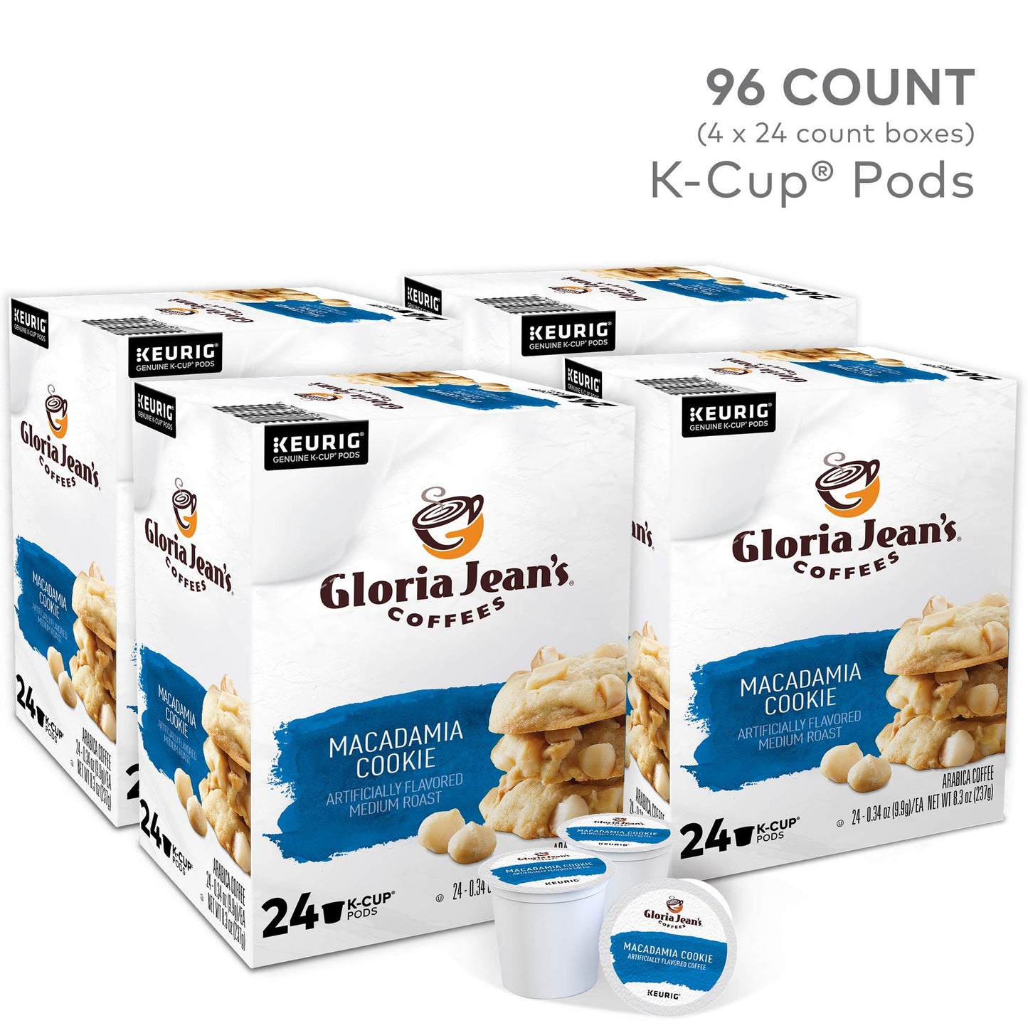 Gloria Jean s Macadamia Cookie Keurig Single-Serve K-Cup Pods, Medium Roast Coffee, 96 Count