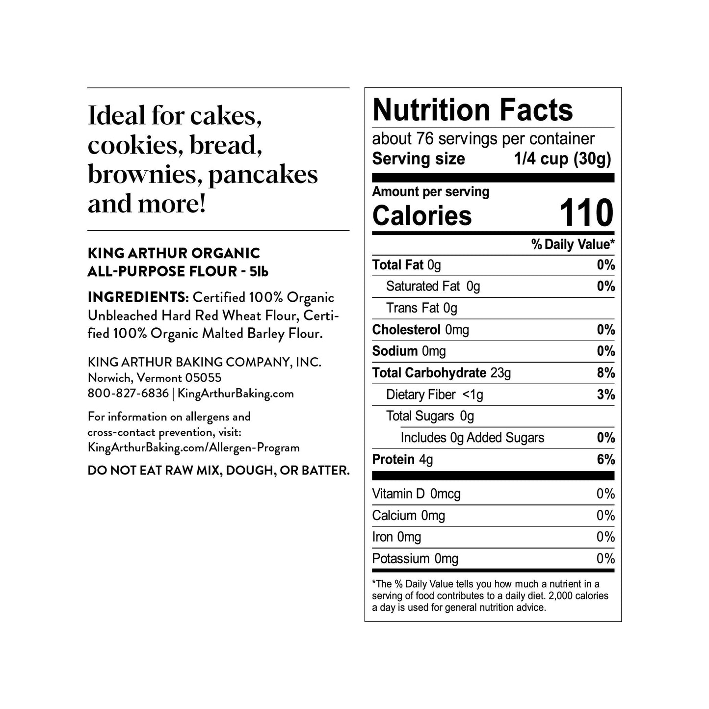 King Arthur  100% Organic All-Purpose Flour Unbleached  Non-GMO Project Verified  No Preservatives  5 Pounds (Pack of 6)