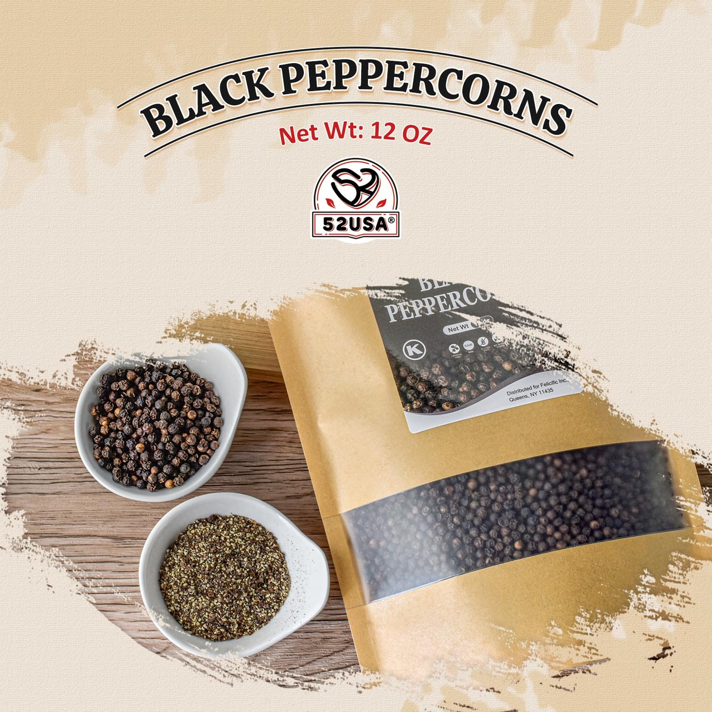 52Usa Black Peppercorns, 12Oz (Pack Of 1), Peppercorns For Grinder Refill, Gluten-Free, Kosher, Whole Peppercorns, All Natural B