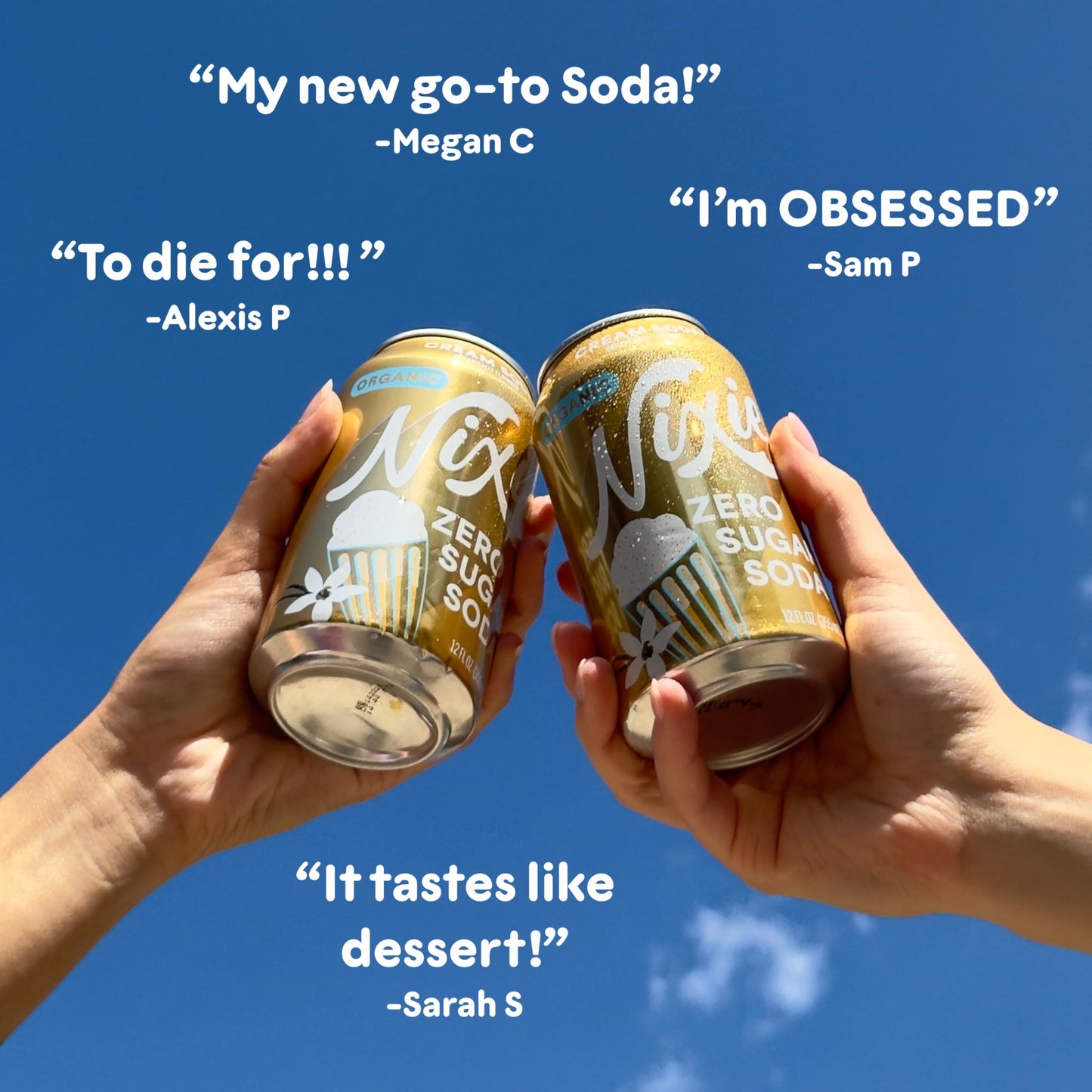 Nixie Organic Zero Sugar Cream Soda, 0 Calories, Non-GMO, Caffeine Free, 12oz Cans (12 Pack)
