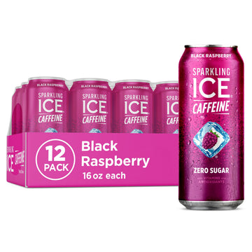 Sparkling Ice Caffeine Black Raspberry Sparkling Water, Zero Sugar, 16 fl oz Cans, Pack of 12